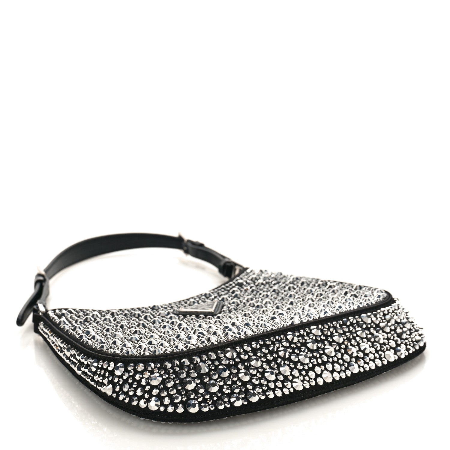 Prada Satin Crystal Cleo Adjustable Strap Shoulder Bag Metal 4 of 8