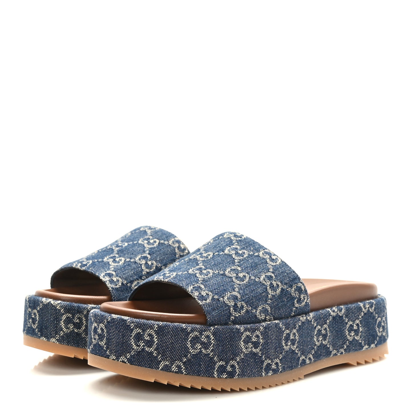 New Denim GG Monogram Angelina Platform 55mm Slide Sandals 36.5 Blue Tea
