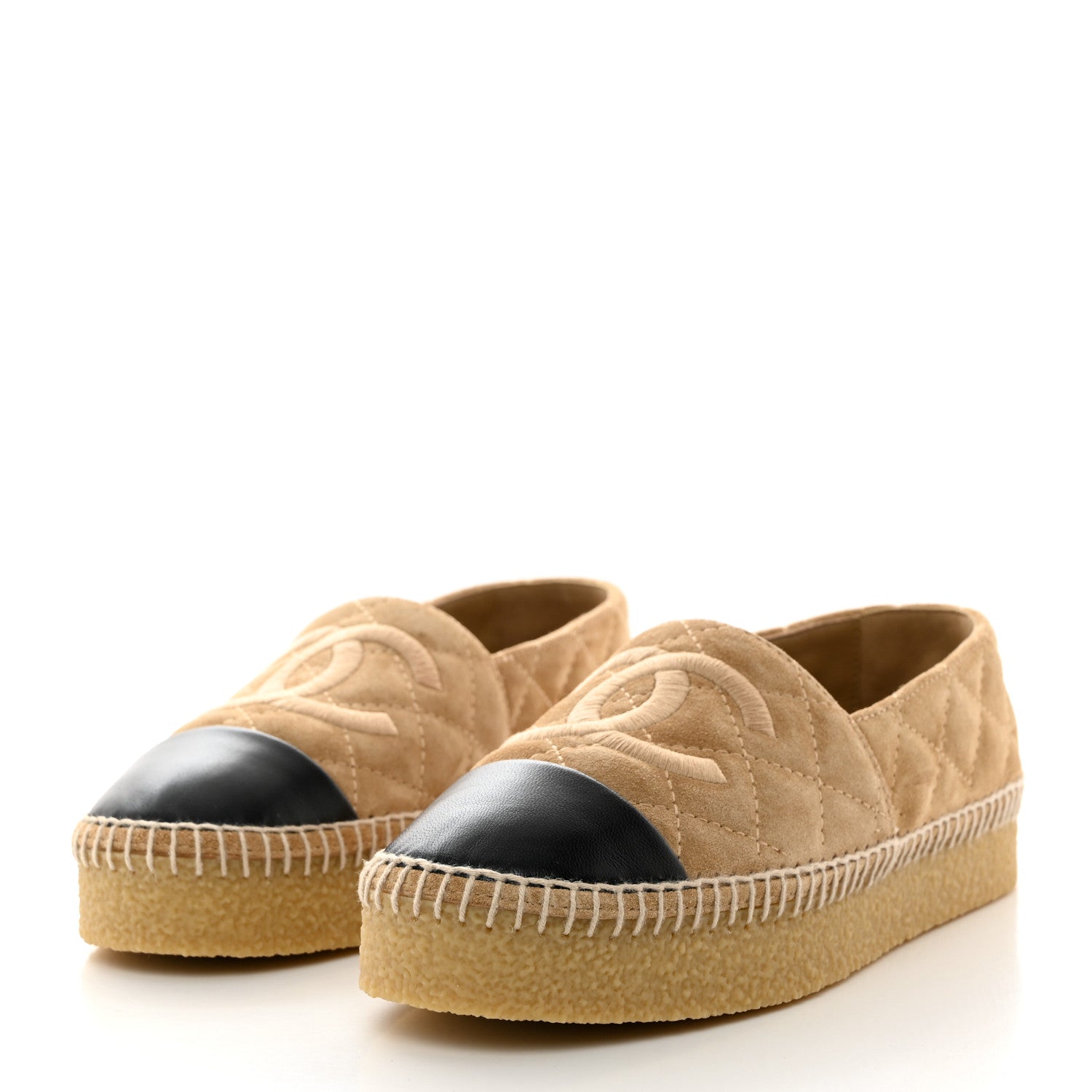 Chanel Suede Quilted CC Espadrilles 40 Beige Black 3 of 9