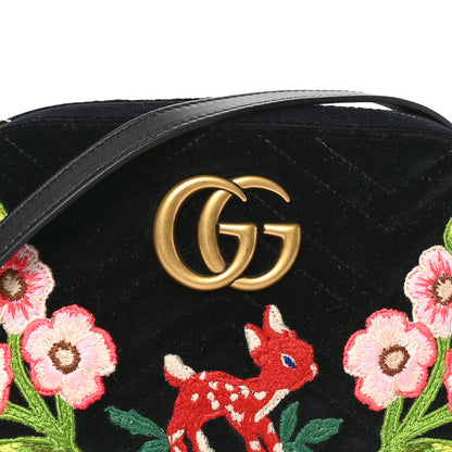 Gucci Velvet Matelasse Deer Embroidered Small GG Marmont Chain Shoulder Bag Black 8 of 11