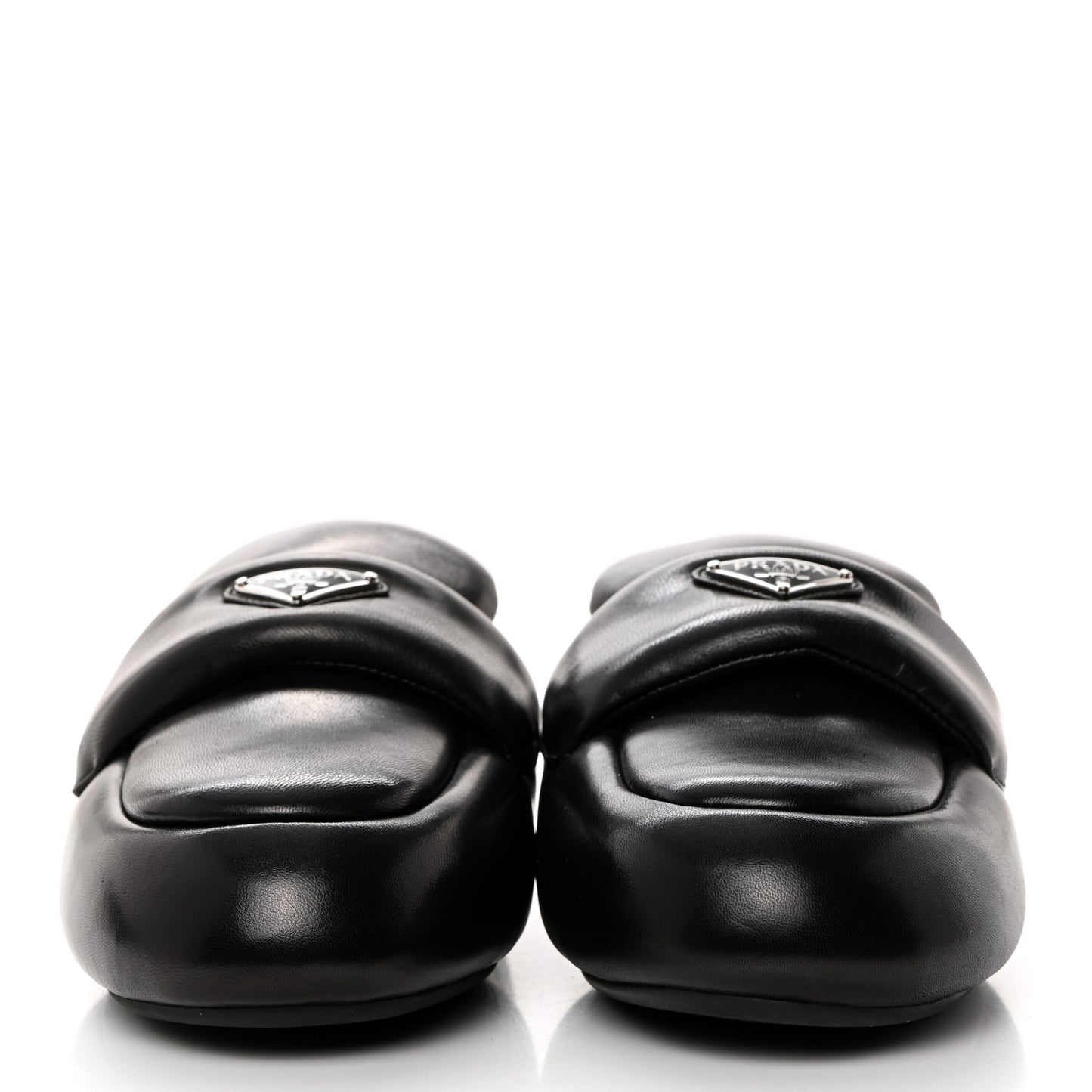 Nappa Soft Padded Metal Triangle Logo Lug Sole 20mm Mules 36 Black