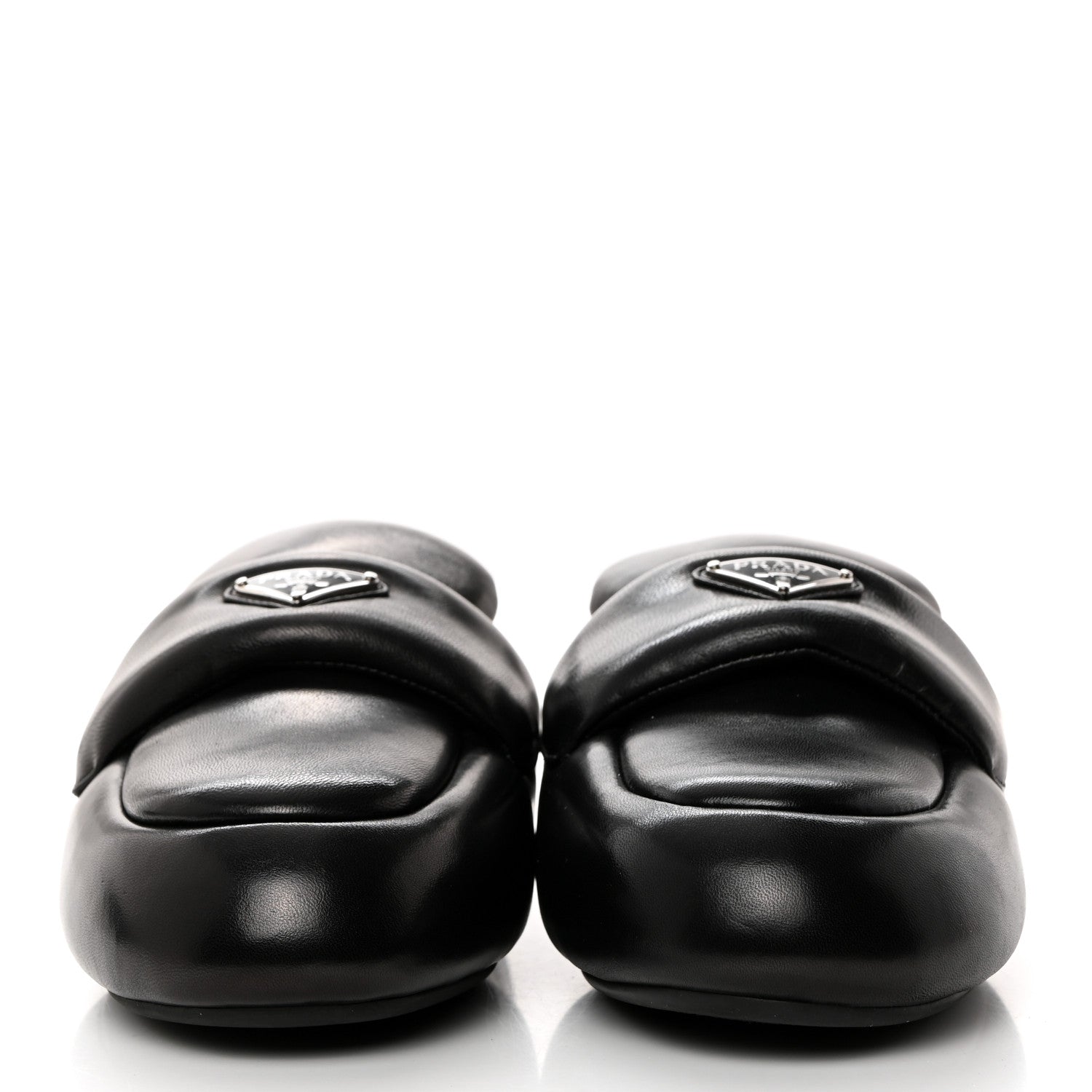 Prada Nappa Soft Padded Metal Triangle Logo Lug Sole 20mm Mules 36 Black 2 of 9