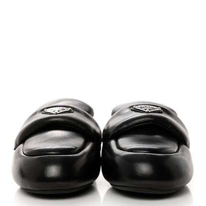 Prada Nappa Soft Padded Metal Triangle Logo Lug Sole 20mm Mules 36 Black 2 of 9