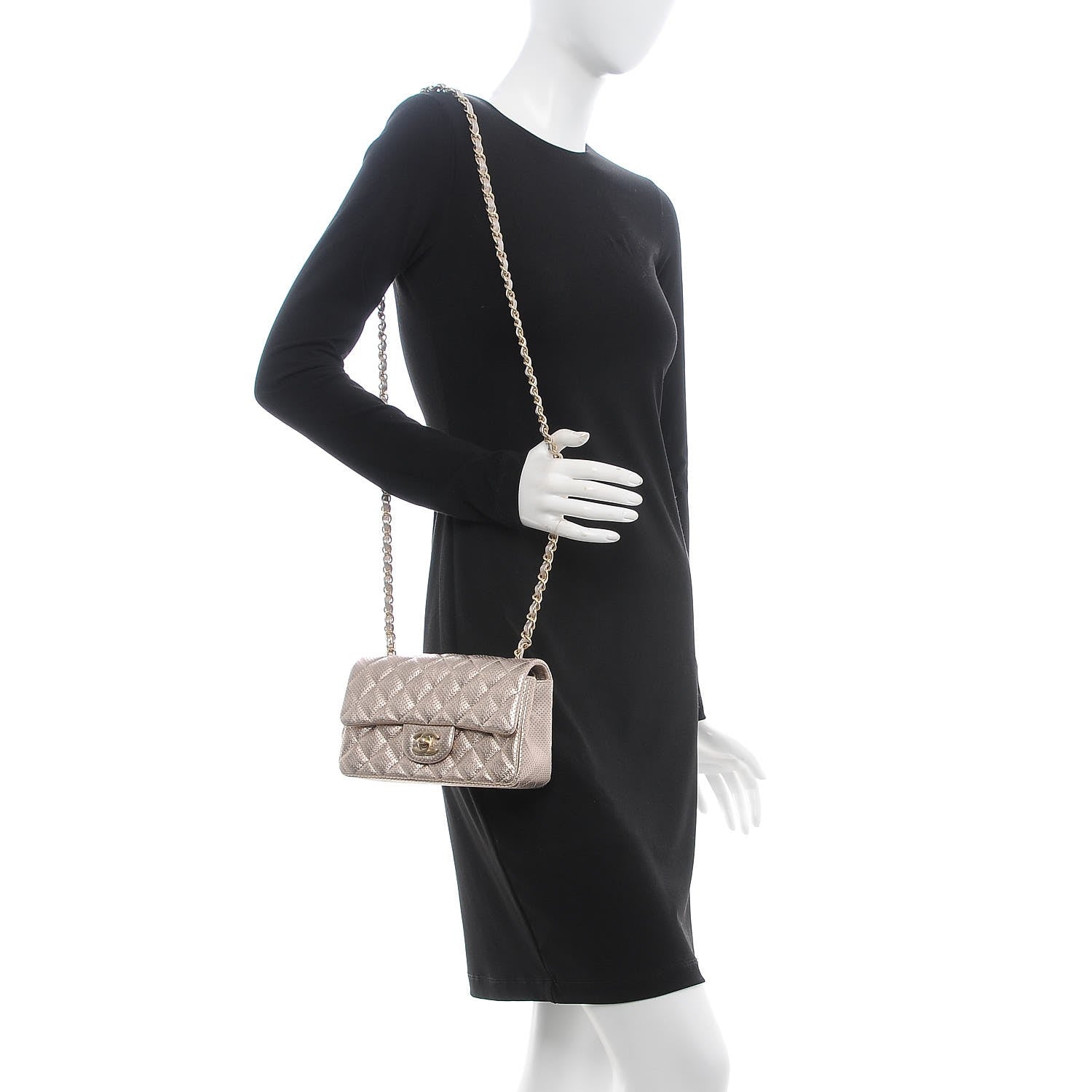 Chanel Metallic Lambskin Perforated Mini Rectangular Flap Light Gold 2 of 8