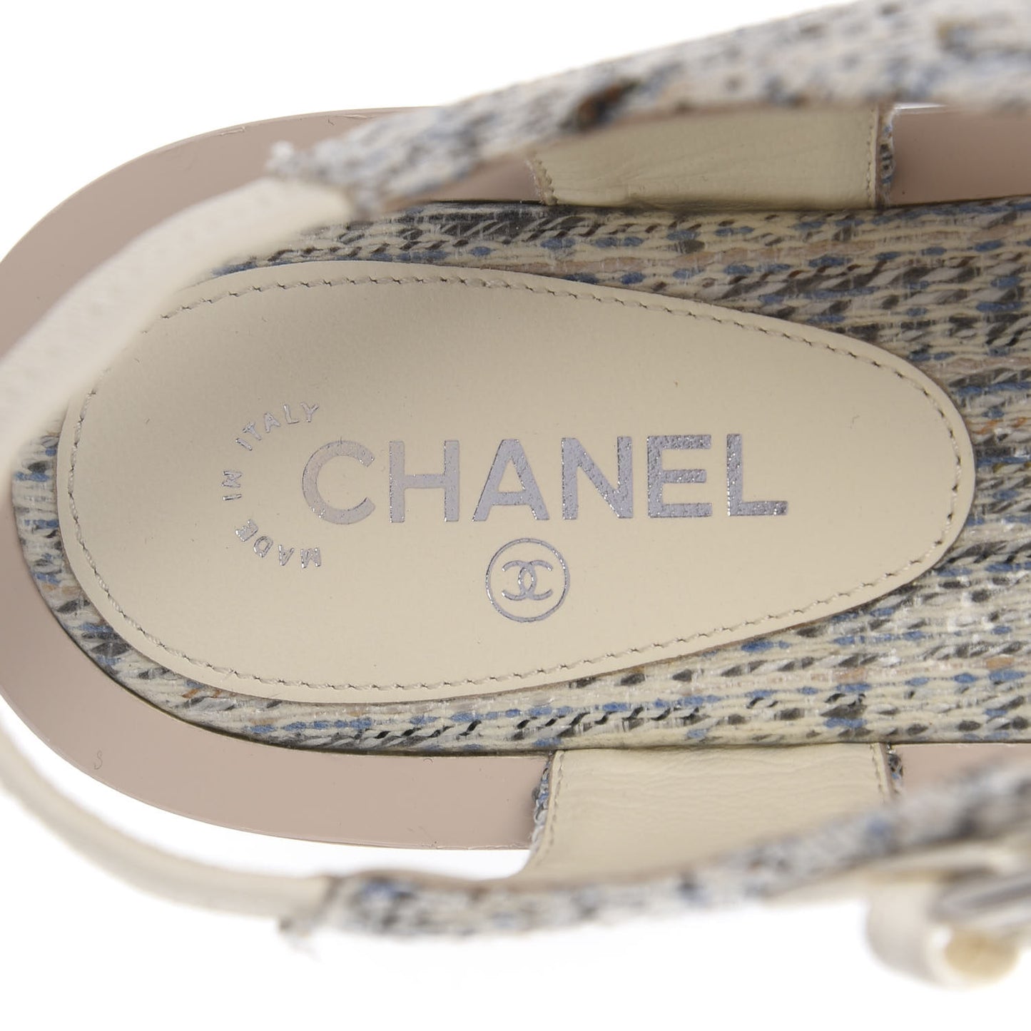 Tweed CC Thong Sandals 37 Ecru Blue Beige Grey