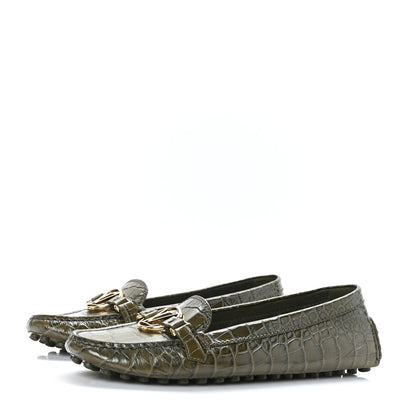 Louis Vuitton Calfskin Crocodile Embossed Dauphine Loafers 40 Green 3 of 9
