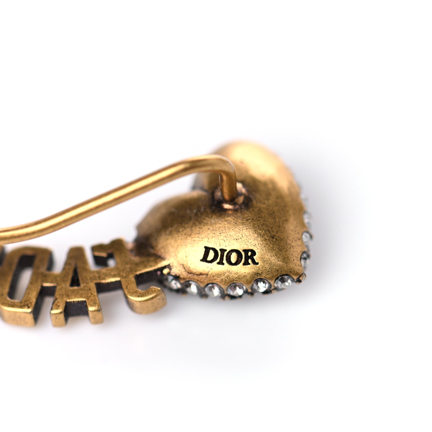 Christian Dior Metal Crystal J'Adior Heart Earrings Aged Gold 4 of 4
