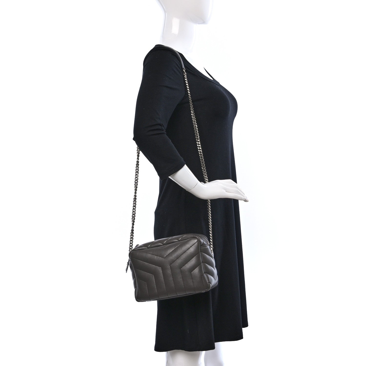 Saint Laurent Calfskin Y Quilted Monogram Small Loulou Bowling Bag Earth 2 of 10