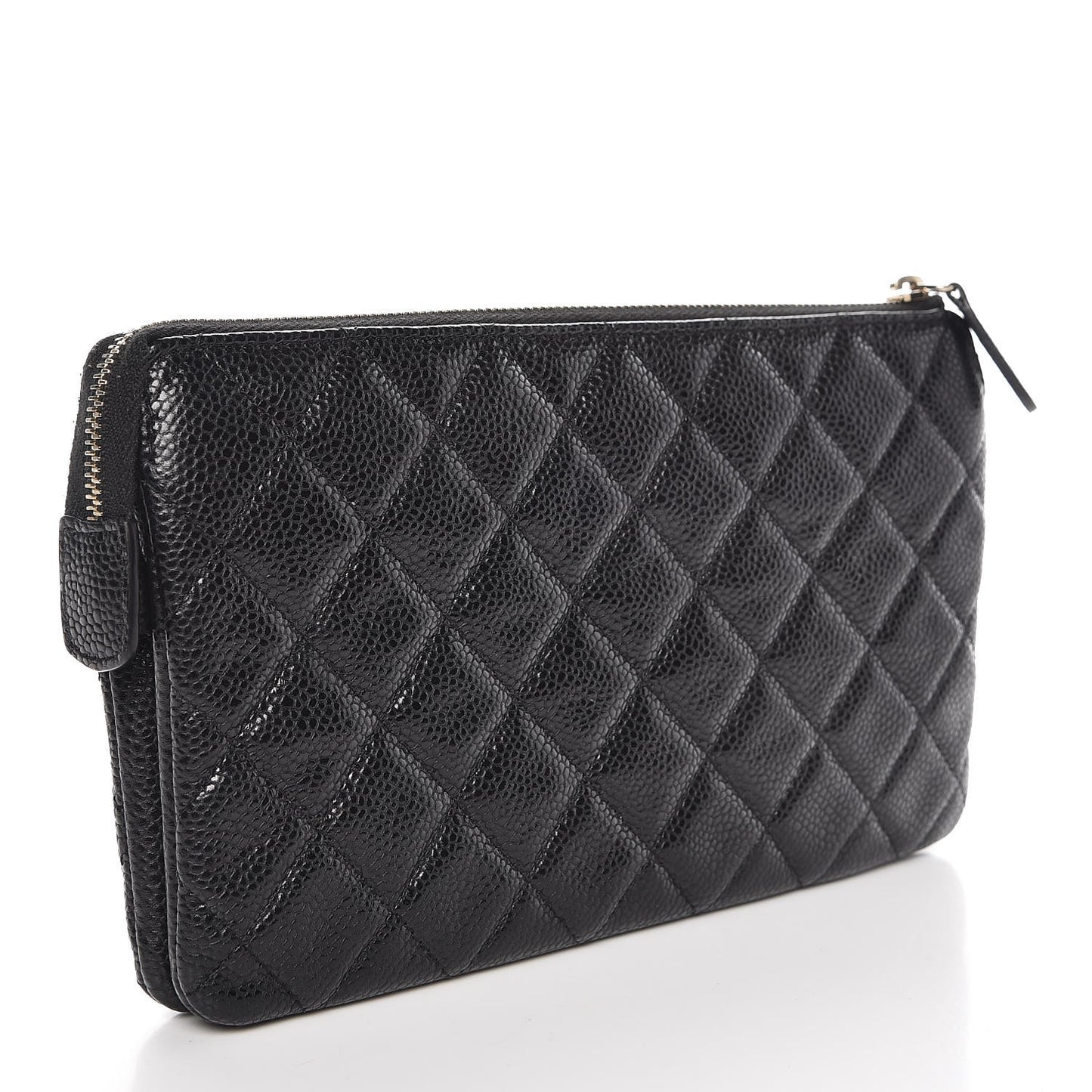 Iridescent Caviar Quilted Large Zipped Clutch Black