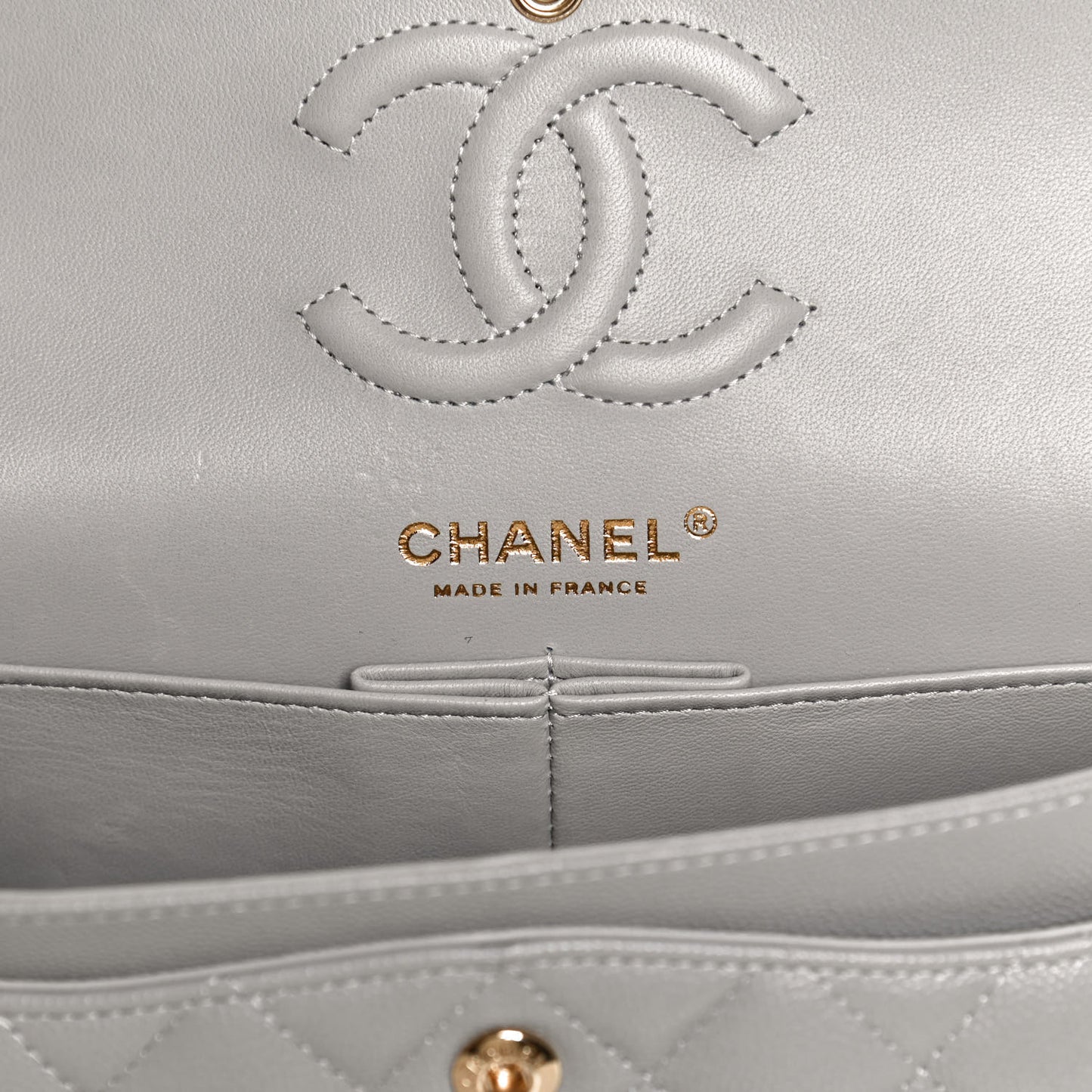 Caviar Quilted Small Double Flap Grey