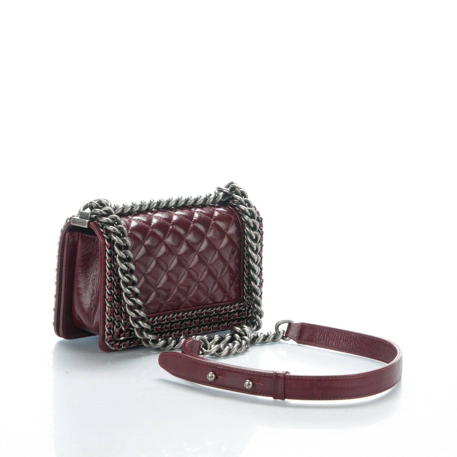 Chanel Glazed Calfskin Quilted Small Boy Chained Flap Burgundy 3 of 7