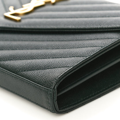 Saint Laurent Grain De Poudre Matelasse Chevron Monogram Chain Wallet Dark Green 8 of 9