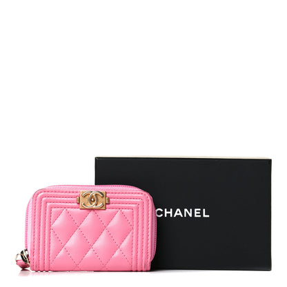 Chanel Lambskin Quilted Boy Zip Around Coin Purse Wallet Pink 10 of 10