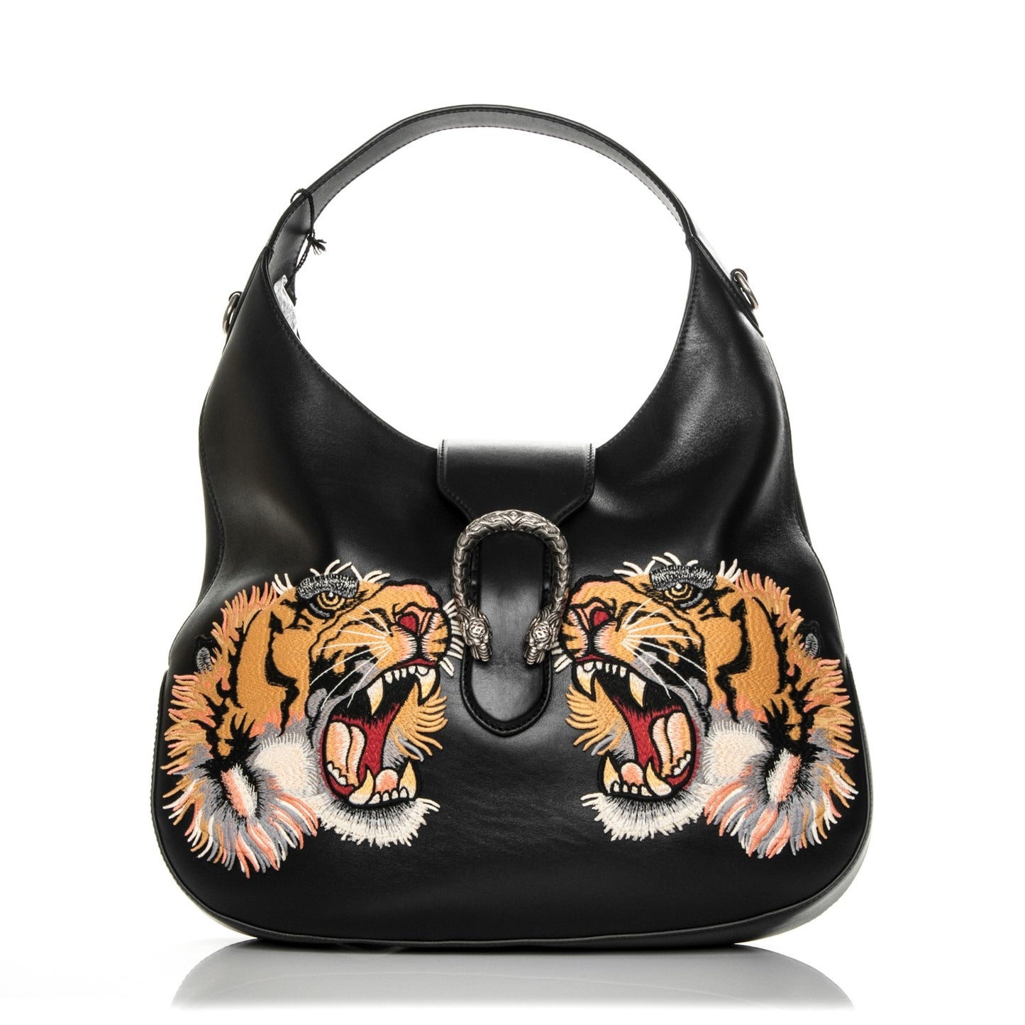 Calfskin Tiger Embroidered Medium Dionysus Hobo Black