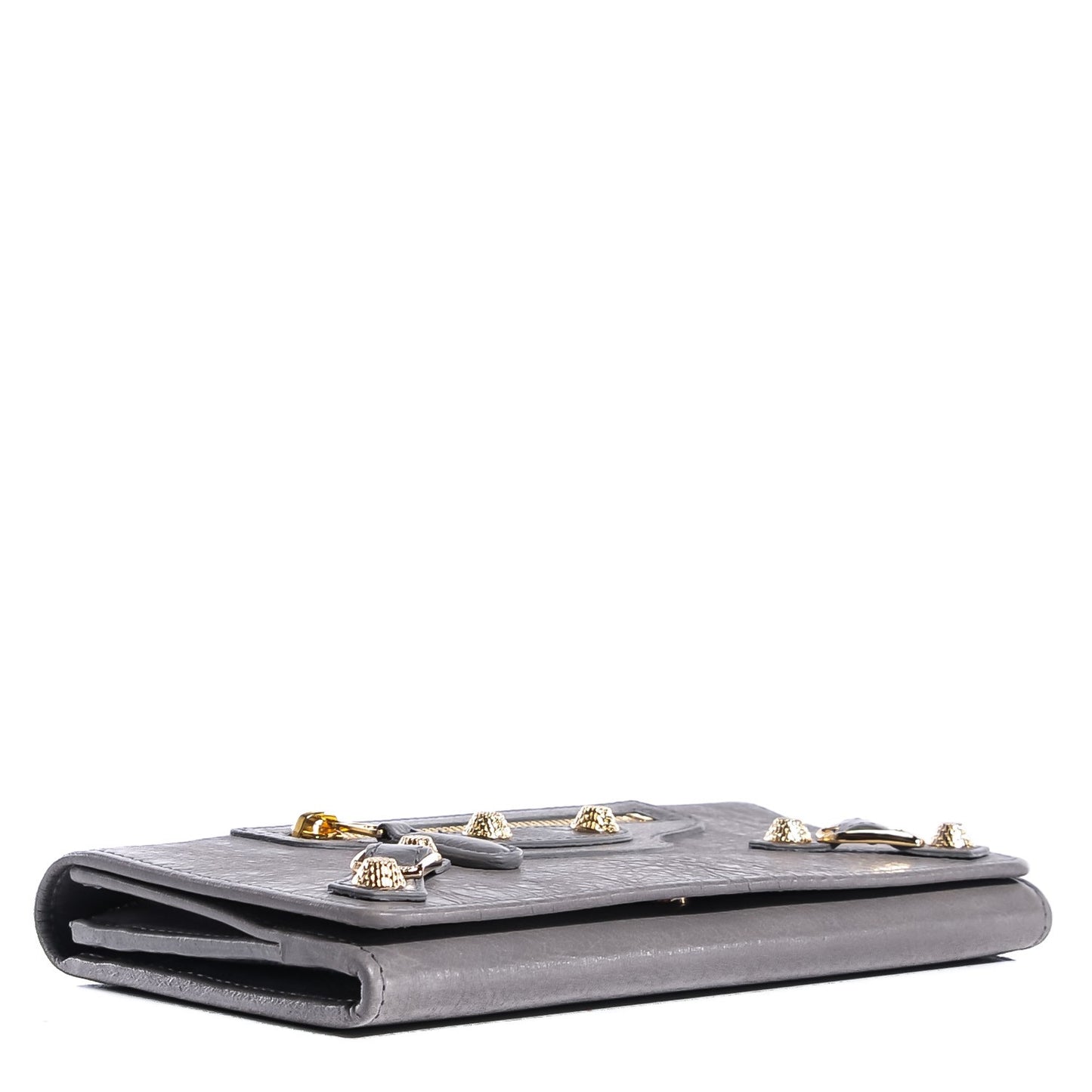 Agneau Giant 12 Gold Hardware Money Wallet Gris Pyrite