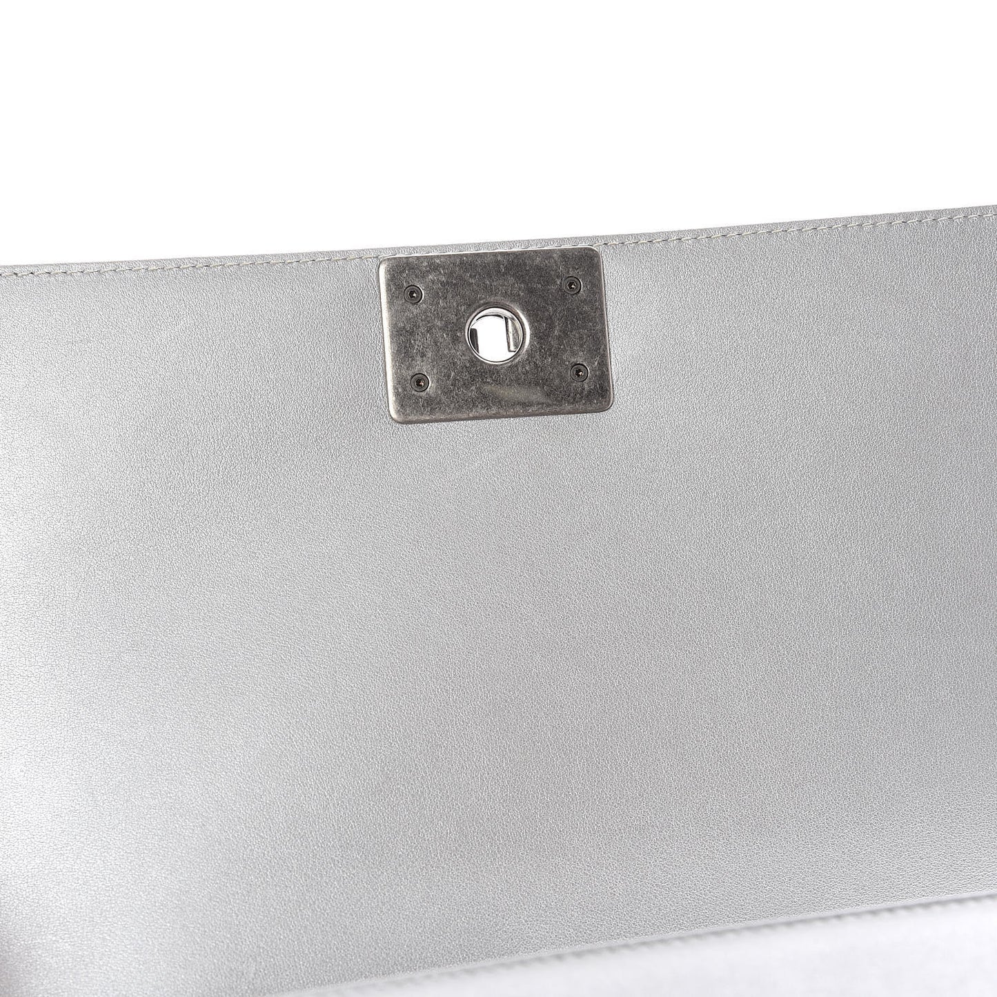 Metallic Calfskin Quilted Medium Boy Flap Silver