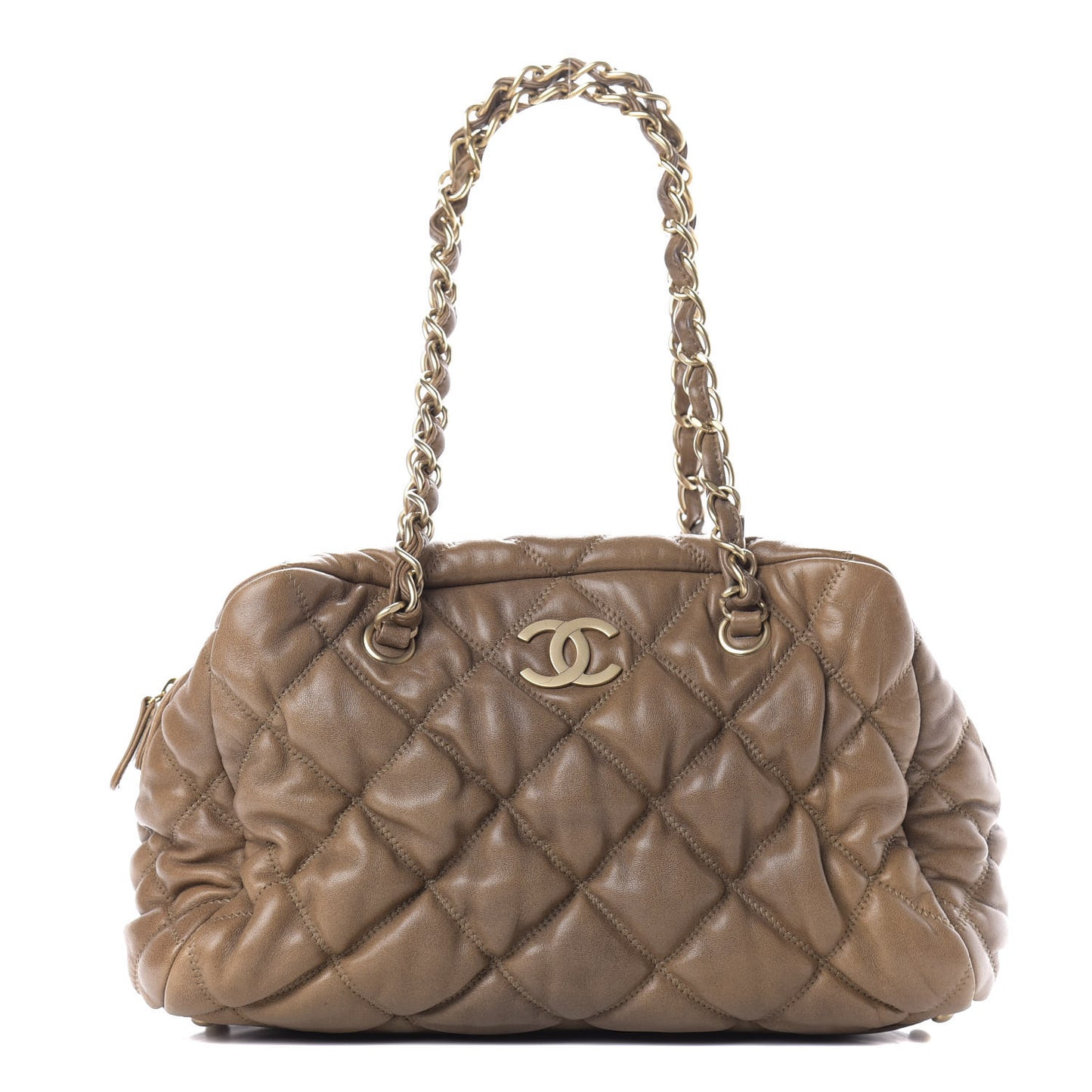 Lambskin Bubble Quilt Bowler Dark Beige