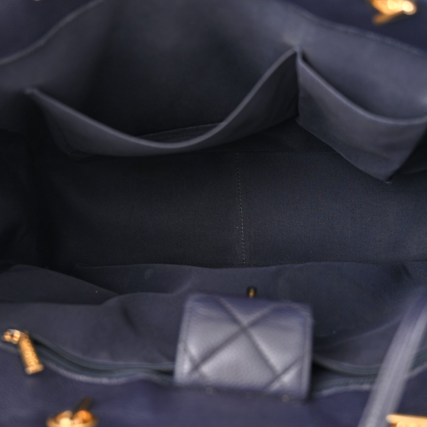 Caviar Quilted Large CC Shopping Tote Navy