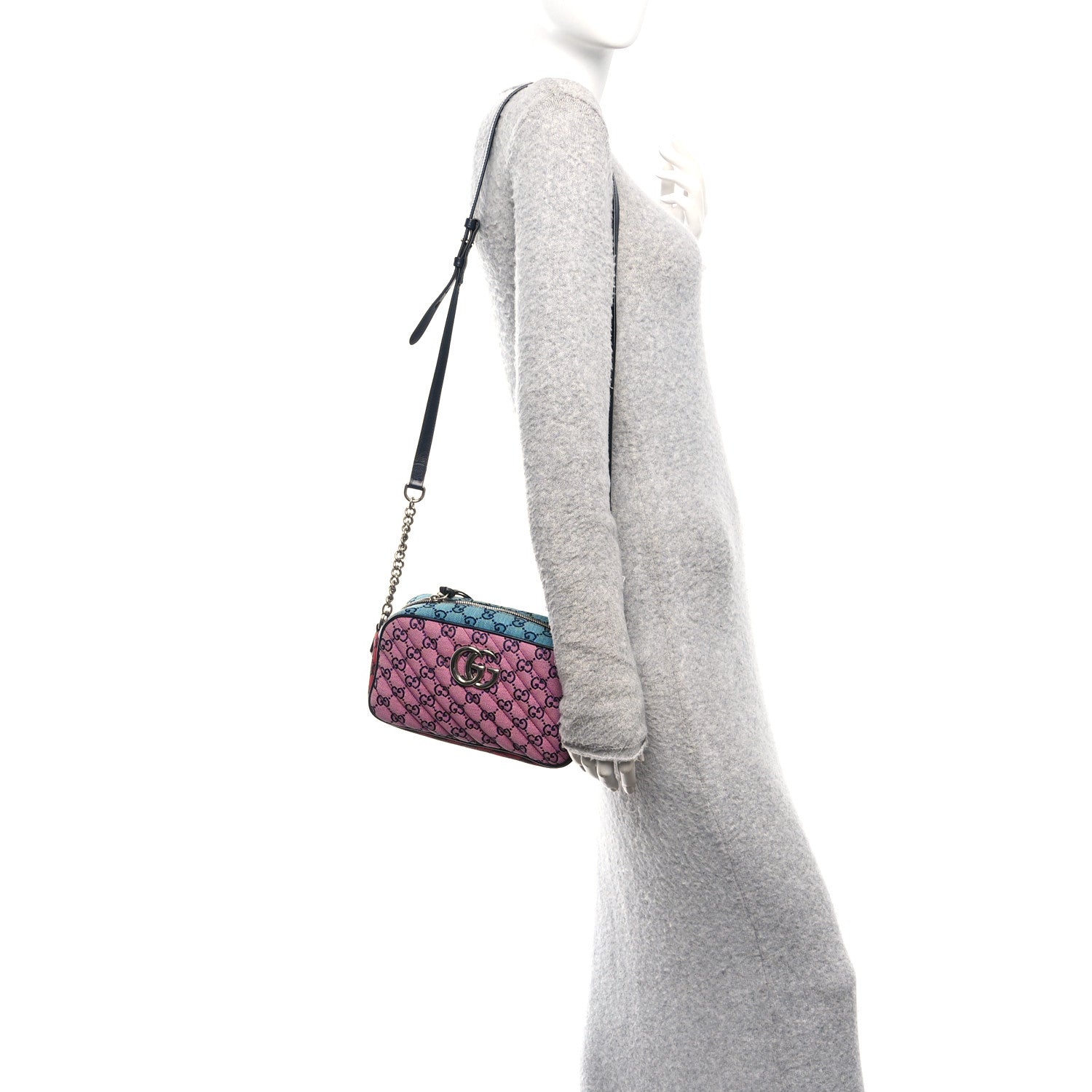 Gucci Monogram Multicolor Matelasse Diagonal Small GG Marmont Chain Shoulder Bag Pink Blue Green Red Light Blue 2 of 10