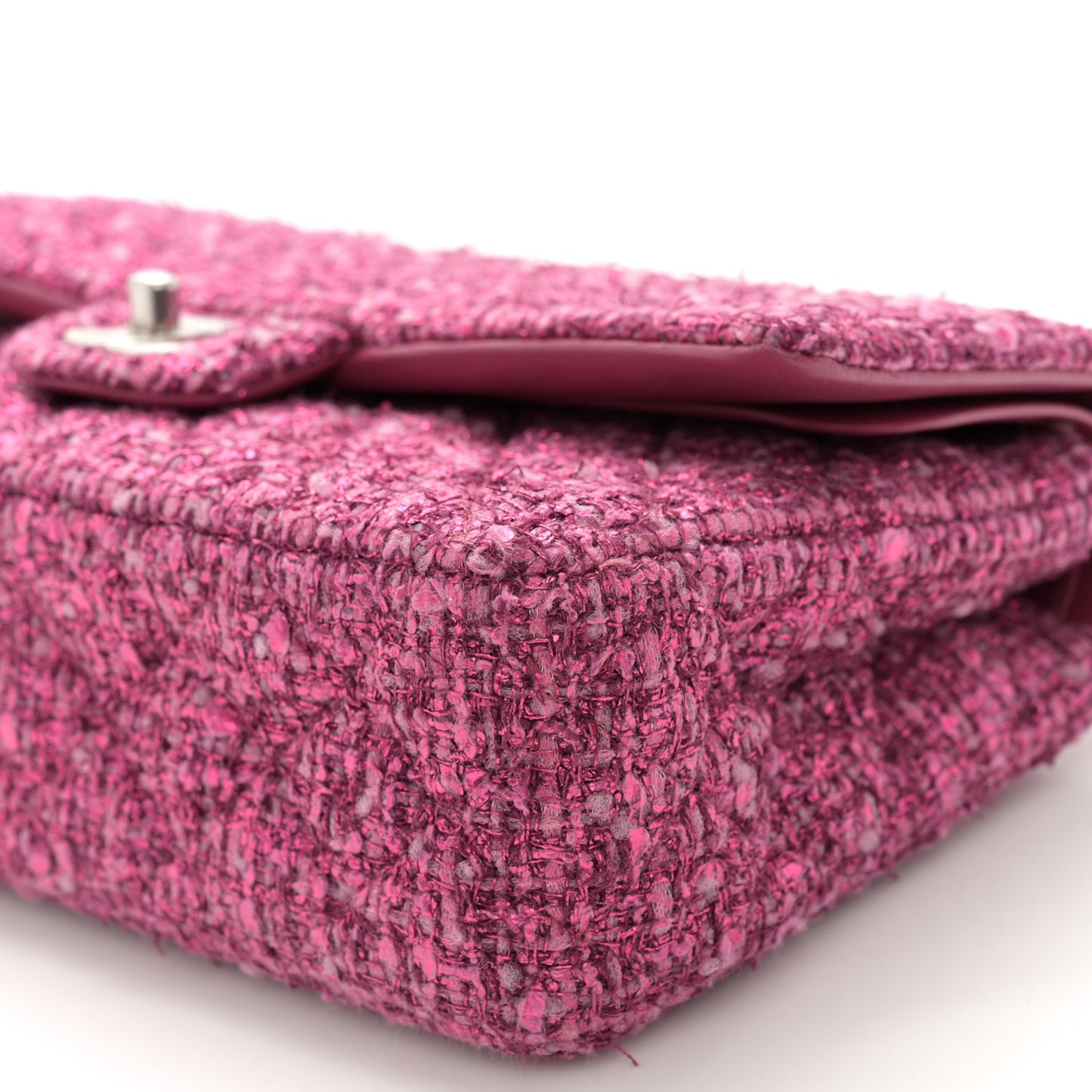 Metallic Tweed Quilted Medium Double Flap Pink