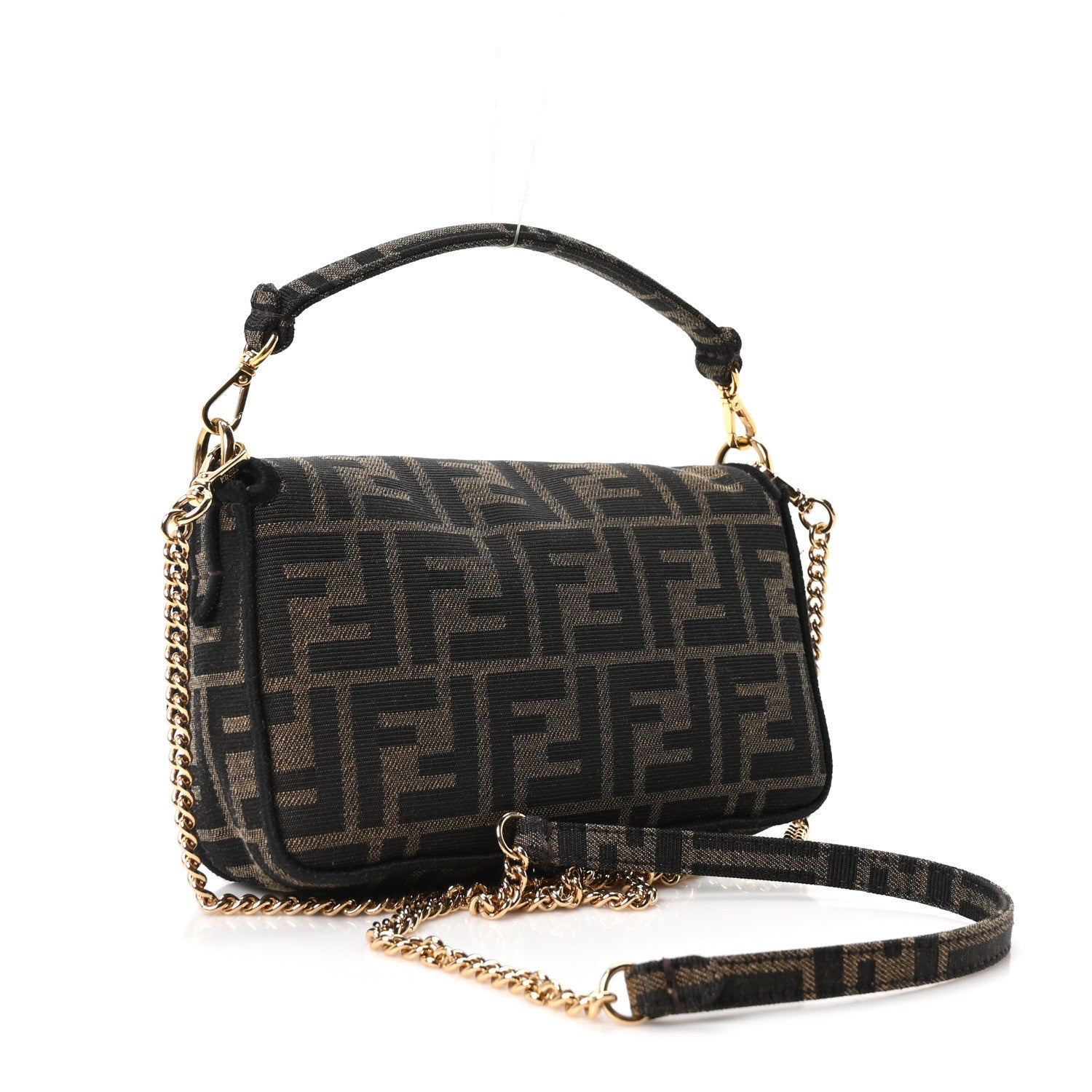 Fendi Fabric Jacquard FF 1974 Mini Baguette Tobacco Moro Black 3 of 10