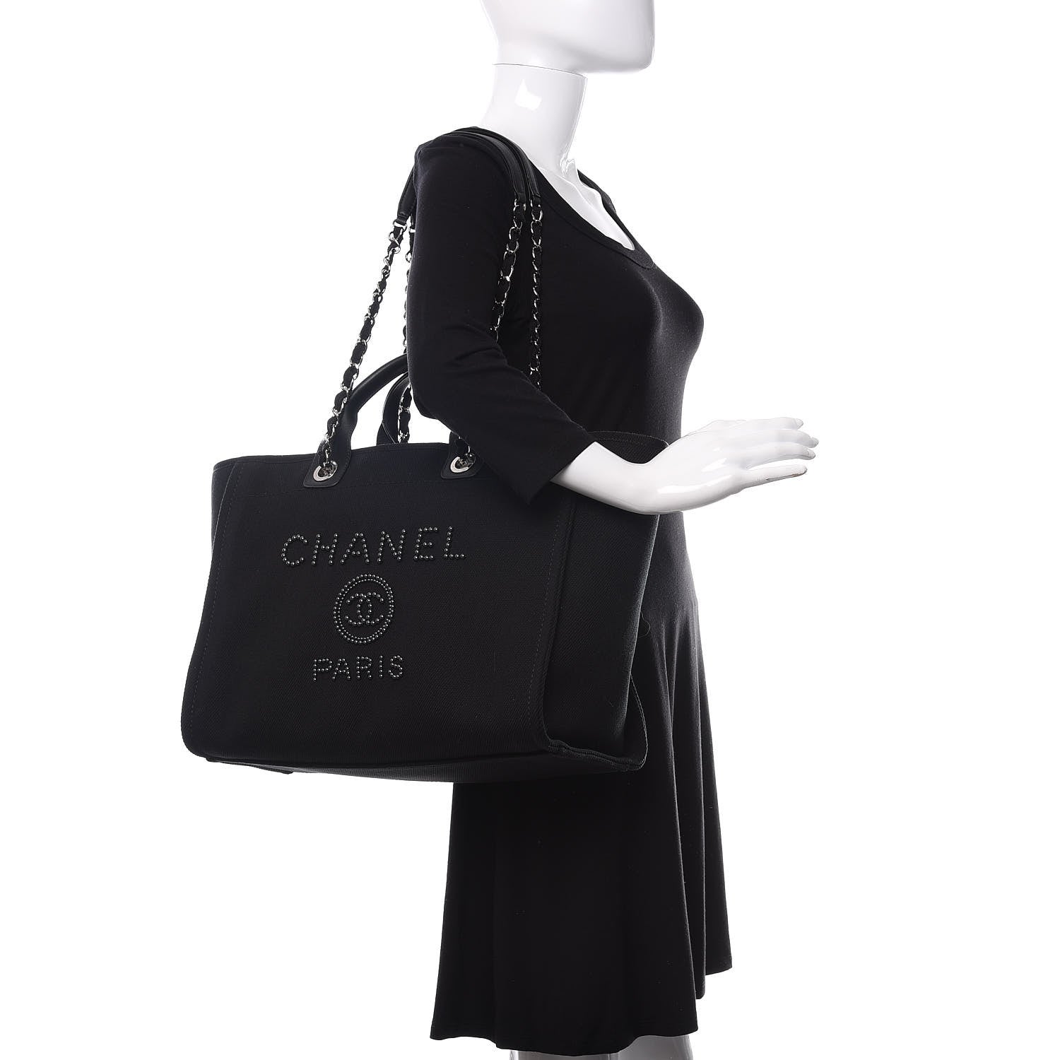 Chanel Canvas Pearl Medium Deauville Tote Black 2 of 10