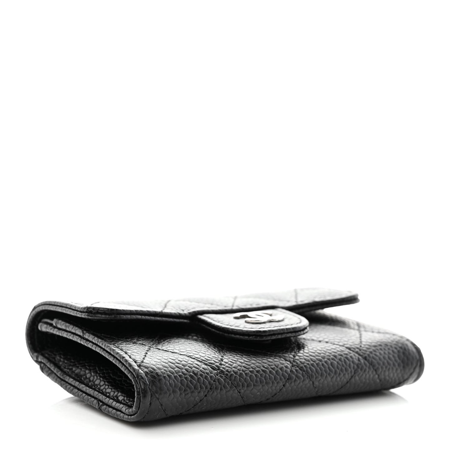 Caviar Quilted Flap Card Holder Wallet Black