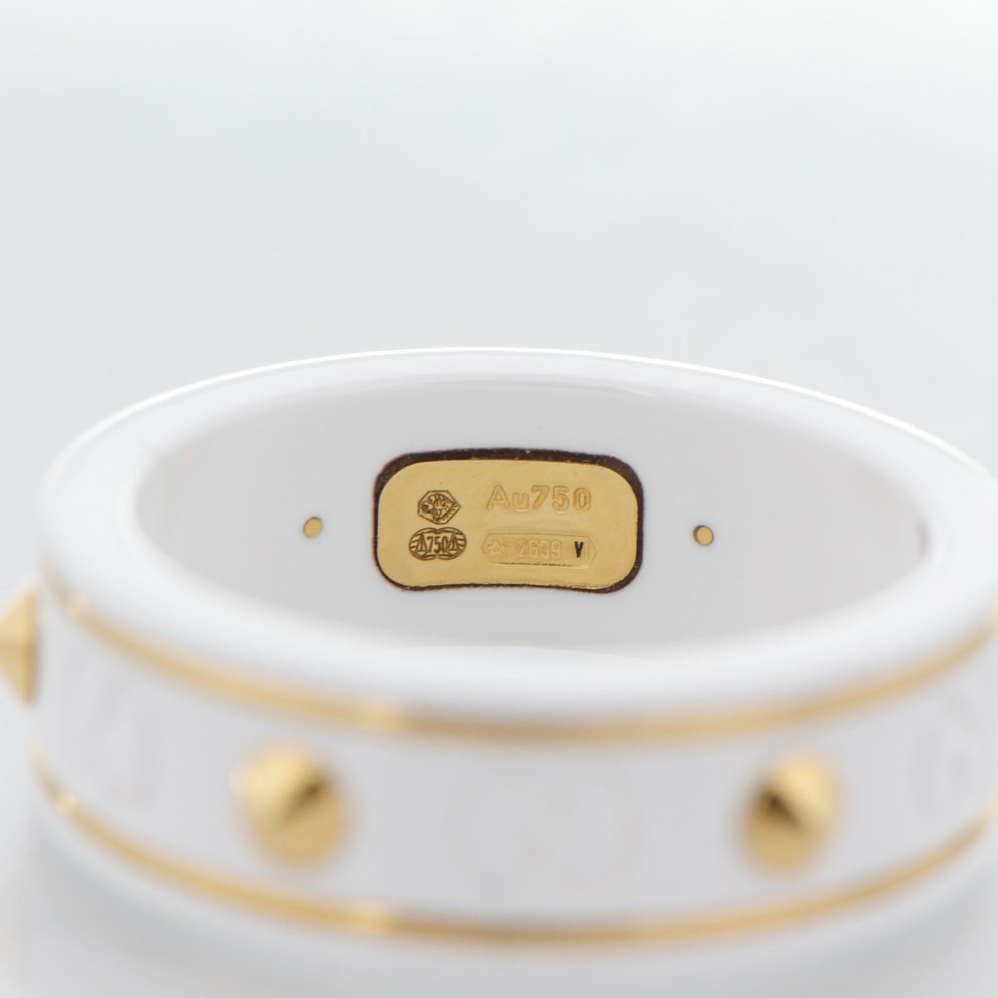 18K Yellow Gold Zirconia Powder 7mm Studded Icon Ring 56 7.5 White
