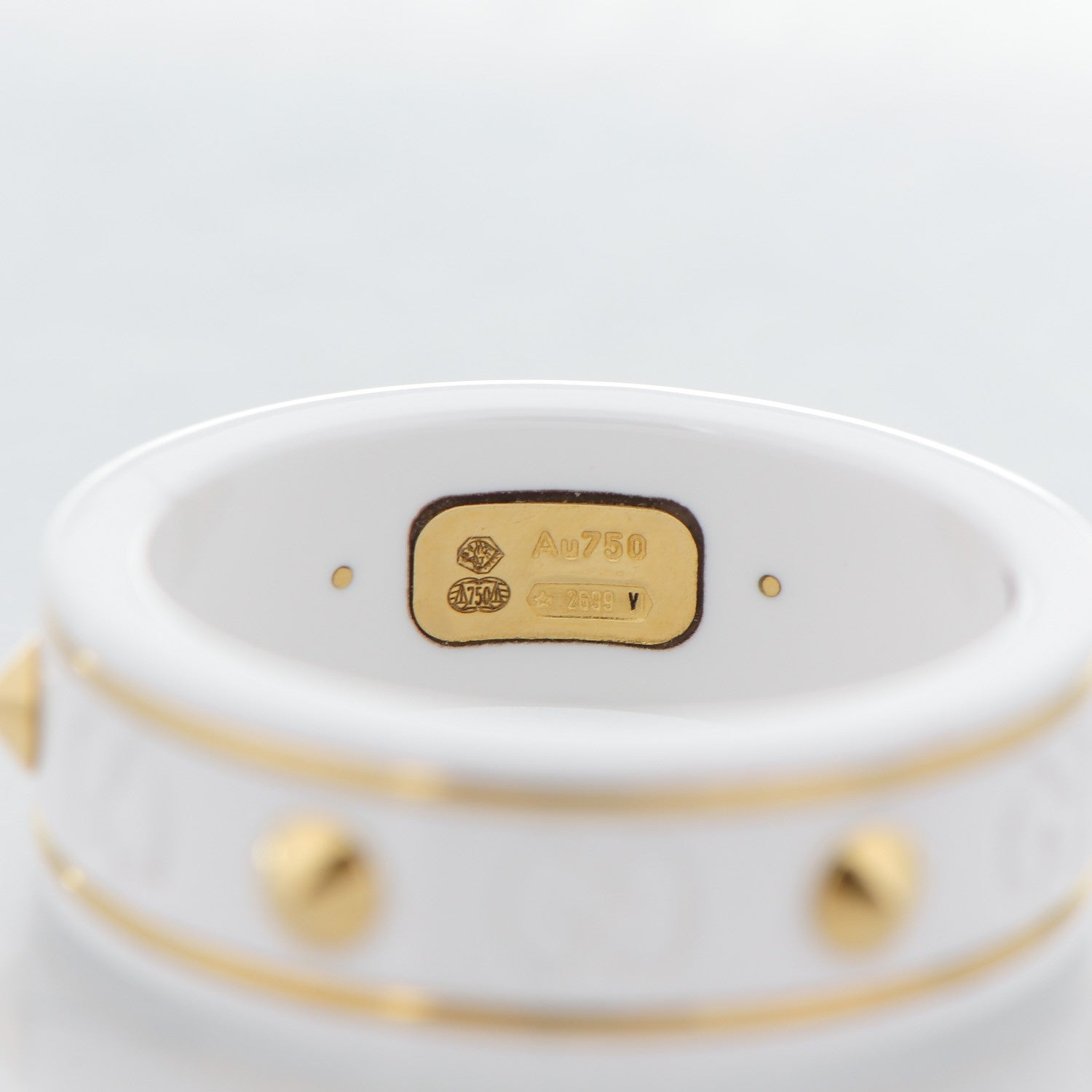Gucci 18K Yellow Gold Zirconia Powder 7mm Studded Icon Ring 56 7.5 White 5 of 6