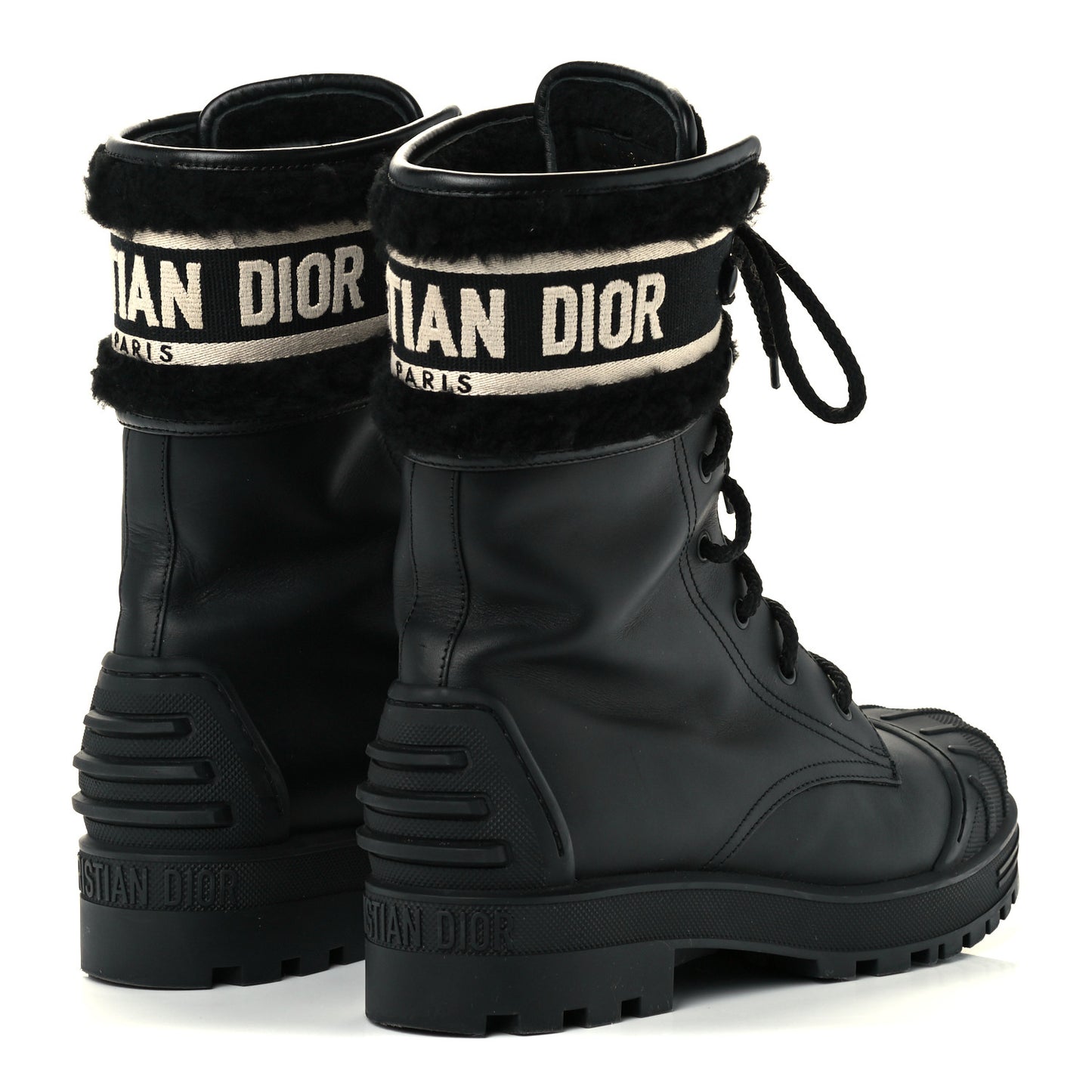 Calfskin Sherling Technical Fabric D-Major Ankle Boots 39 Black White