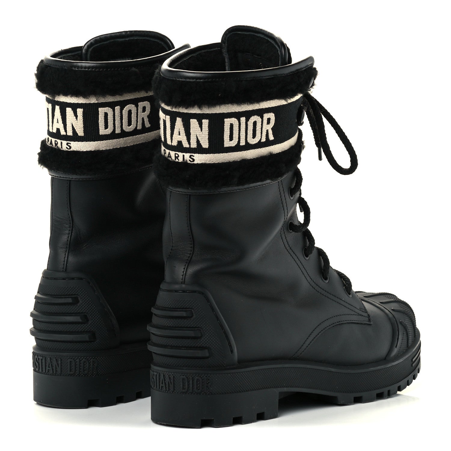 Christian Dior Calfskin Sherling Technical Fabric D-Major Ankle Boots 39 Black White 4 of 11