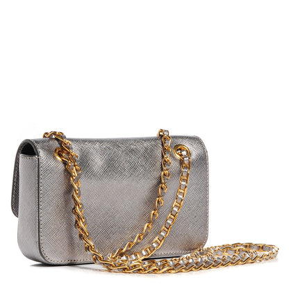 Prada Saffiano Shoulder Flap Silver 3 of 11