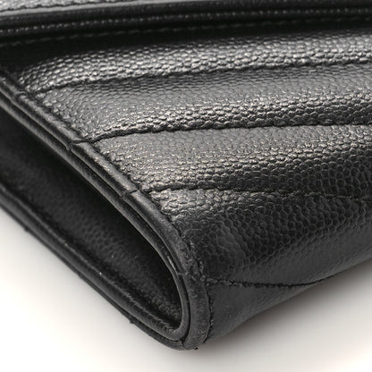 Saint Laurent Grain De Poudre Matelasse Chevron Monogram Flap Wallet Black 7 of 10