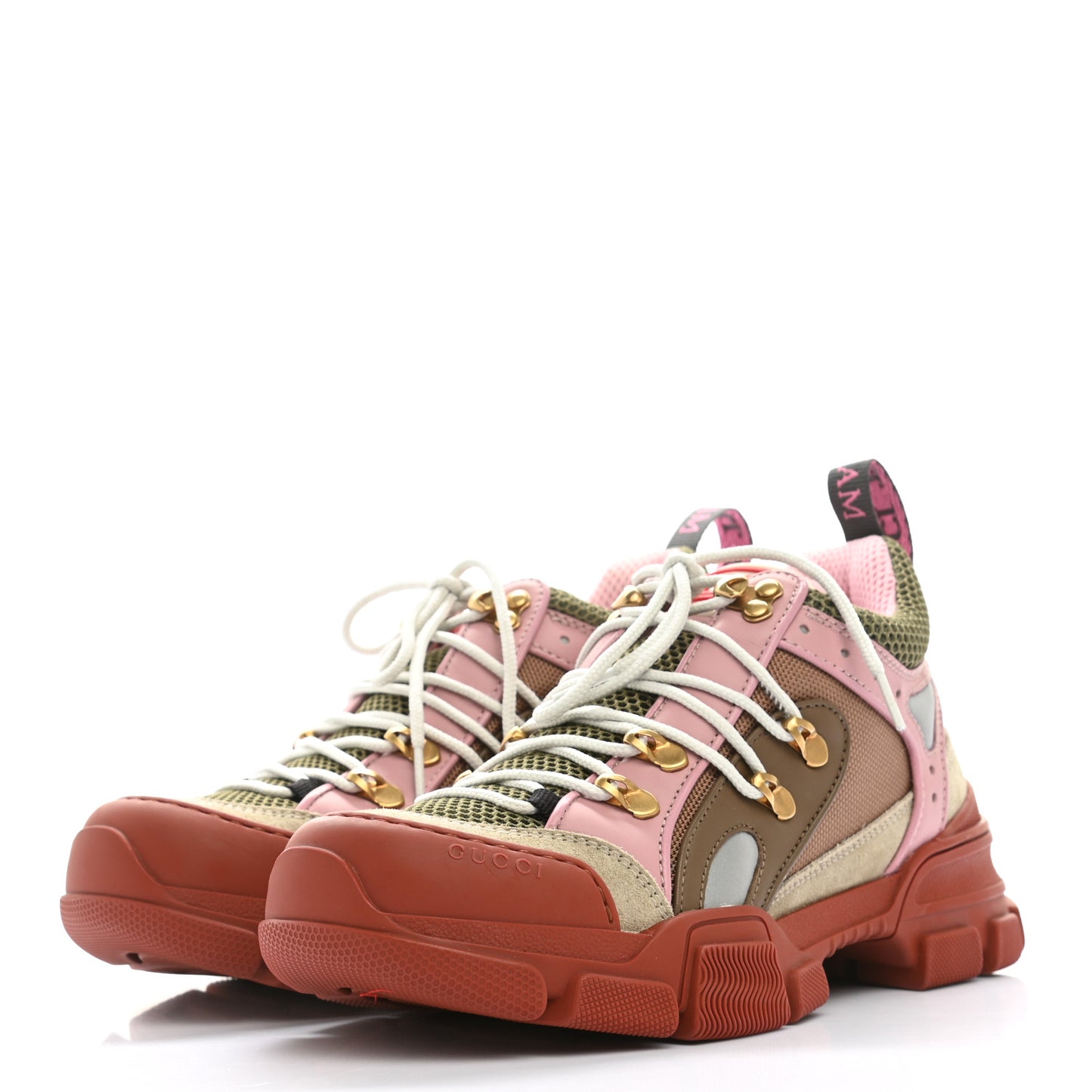 X SEGA Mesh Canvas Calfskin Womens Flashtrek Sneakers 37.5 Military Oatmeal Carmine Rose Ardesia
