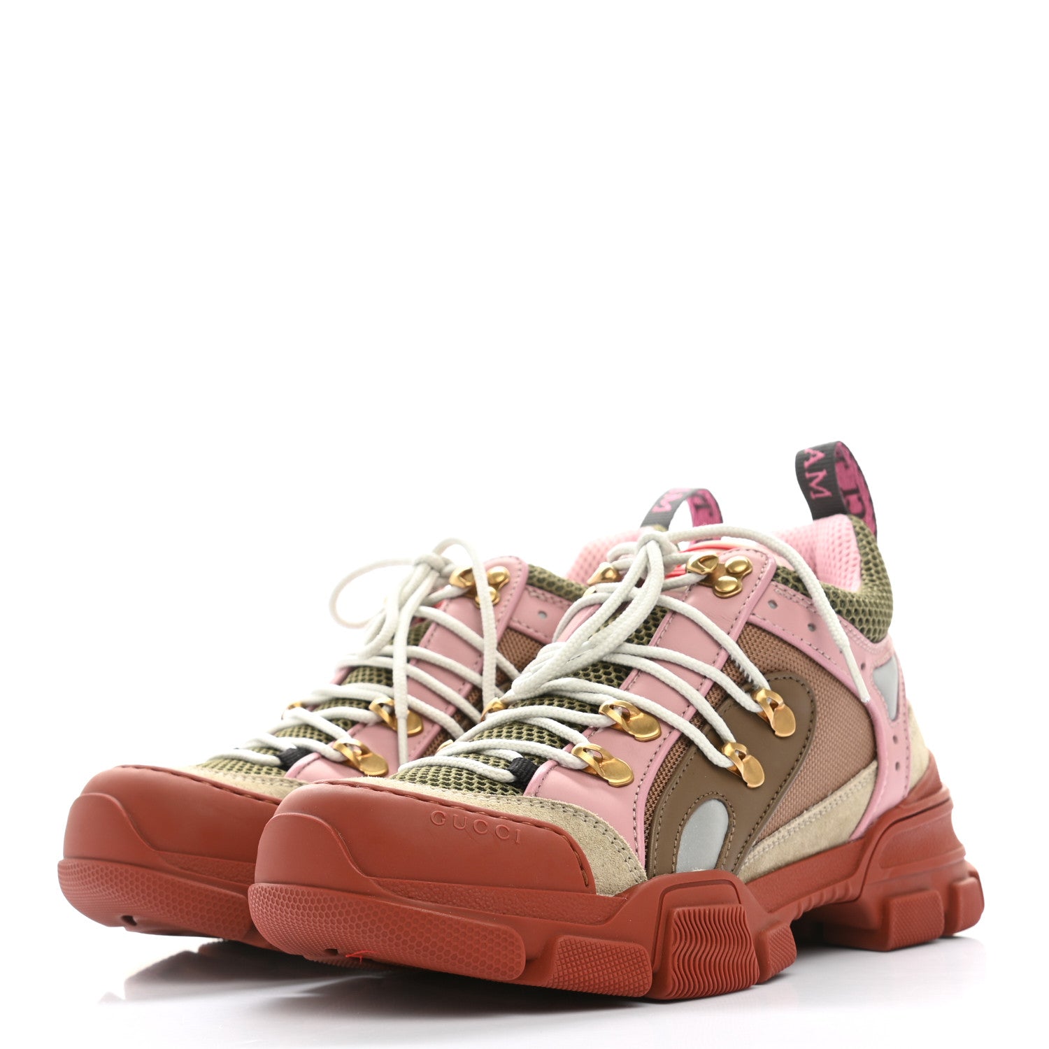Gucci X SEGA Mesh Canvas Calfskin Womens Flashtrek Sneakers 37.5 Military Oatmeal Carmine Rose Ardesia 3 of 7