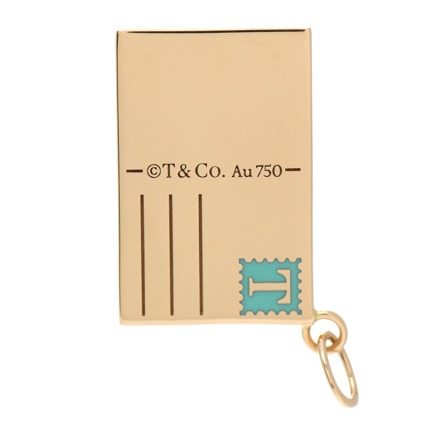Tiffany 18K Yellow Gold Enamel New York City Postcard Charm Blue 3 of 4
