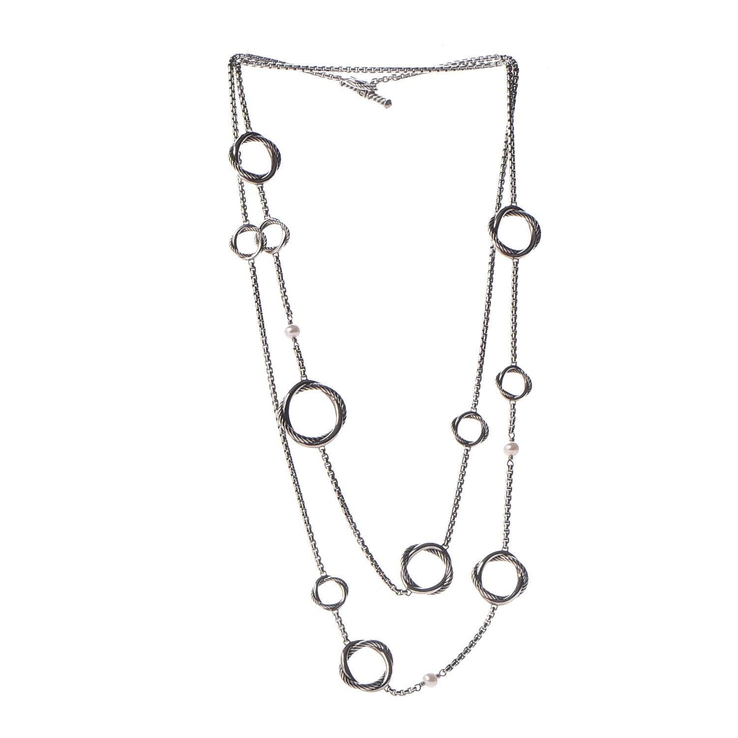 David Yurman Sterling Silver Pearl Infinity Station Chain Necklace 3 of 8