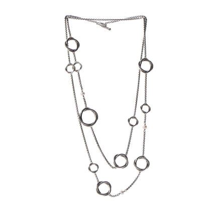 David Yurman Sterling Silver Pearl Infinity Station Chain Necklace 3 of 8