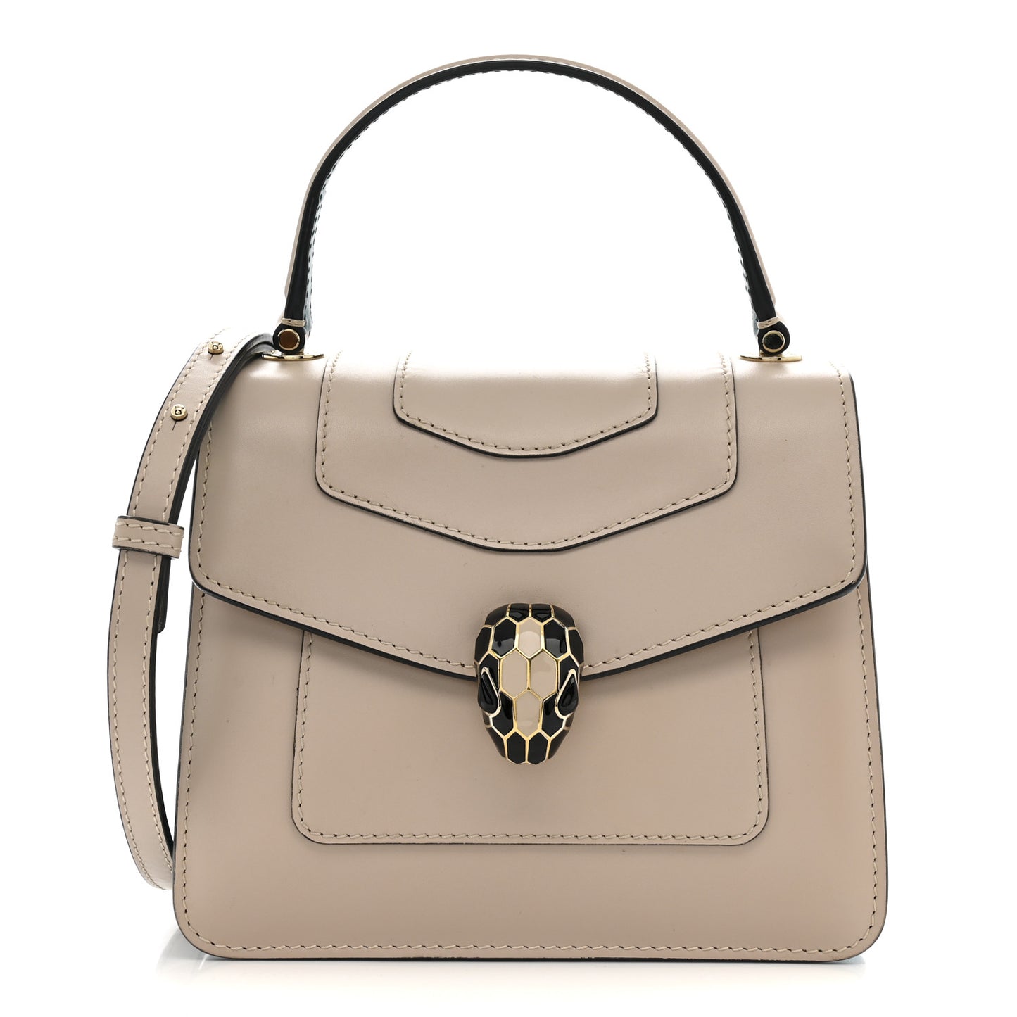 Calfskin Serpenti Forever Top Handle Beige Green