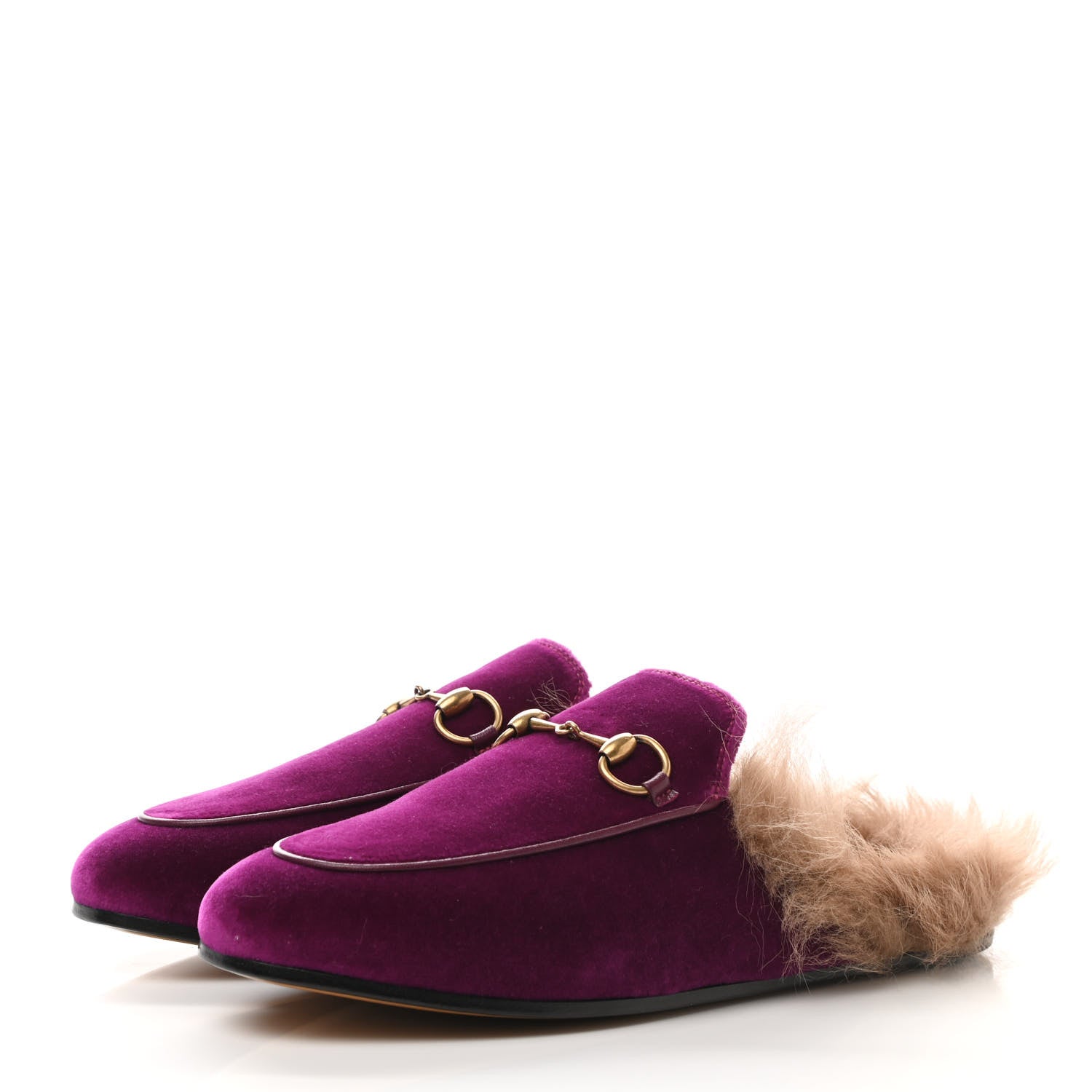 Gucci Velvet Fur Womens Princetown Slippers 36.5 Fucsia Violet Cyclamen Natural 3 of 8