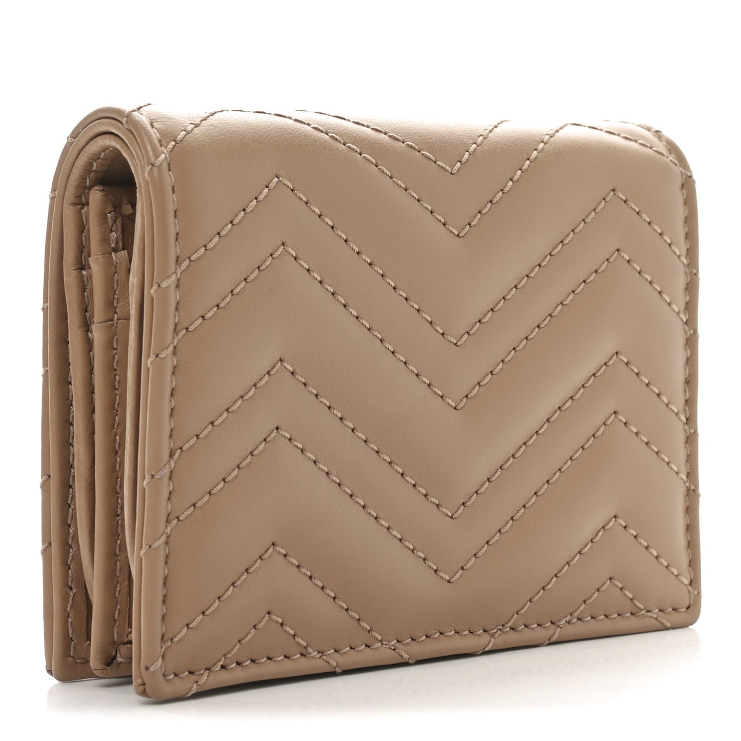 Calfskin Matelasse Monochrome GG Marmont Card Case Wallet Camelia