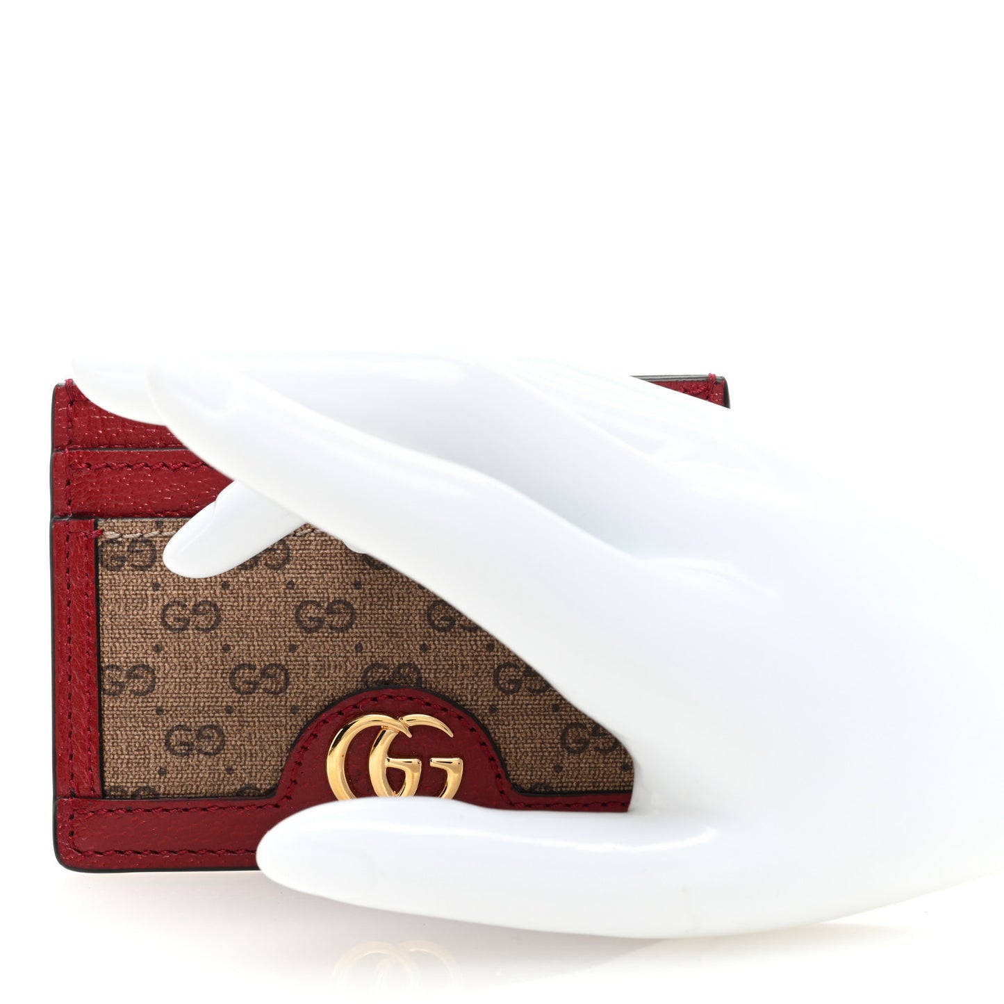 X DORAEMON Mini Vintage GG Supreme Monogram Card Holder Beige Cherry Red