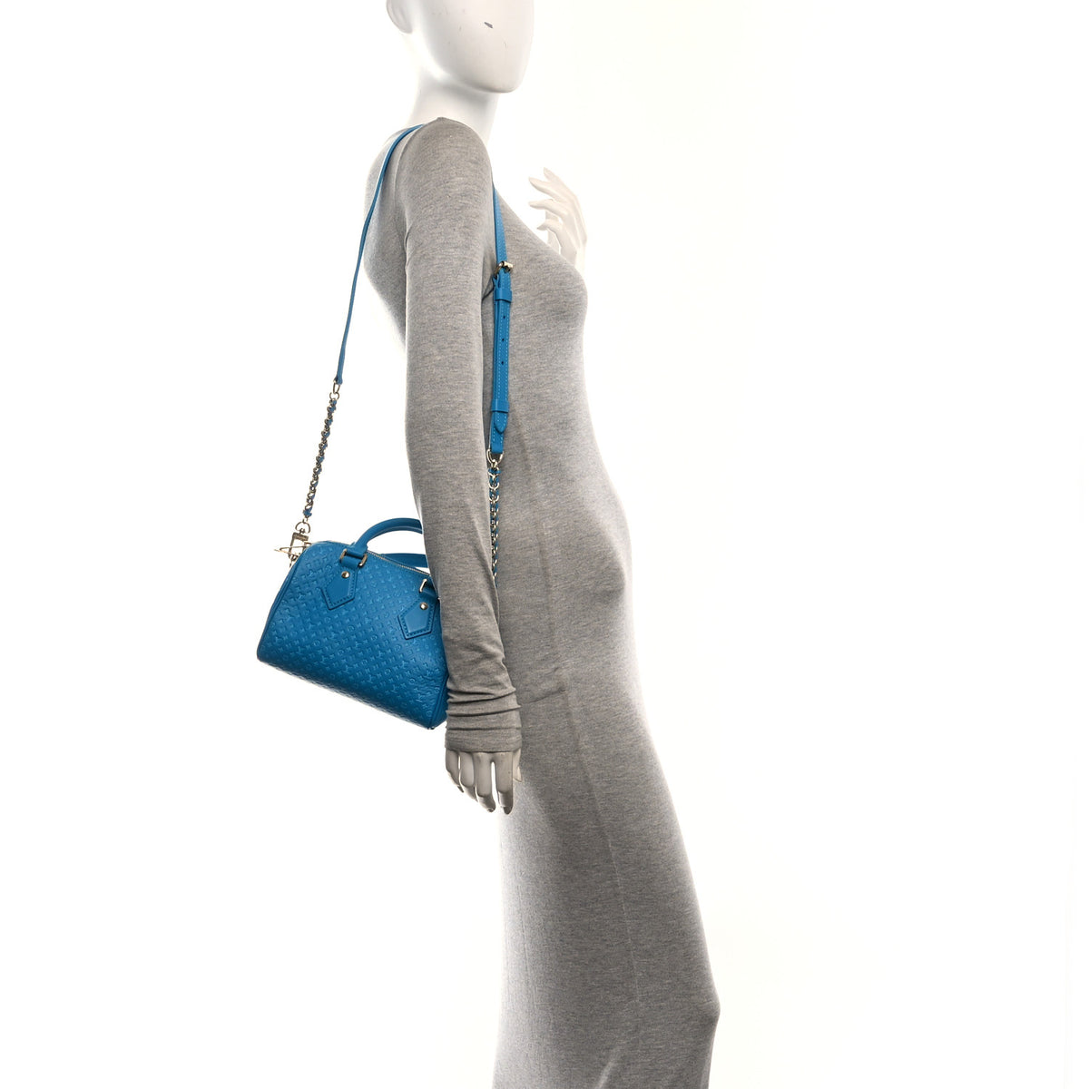 Calfskin Nanogram Embossed Speedy Bandouliere 20 Blue