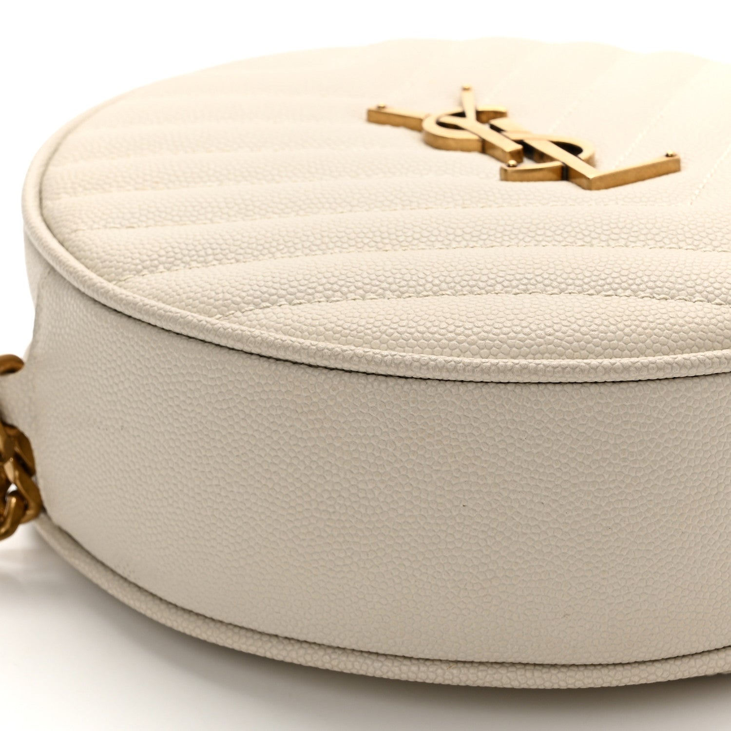 Saint Laurent Grain De Poudre Matelasse Chevron Quilted Round Vinyle Camera Bag Crema Soft 9 of 10