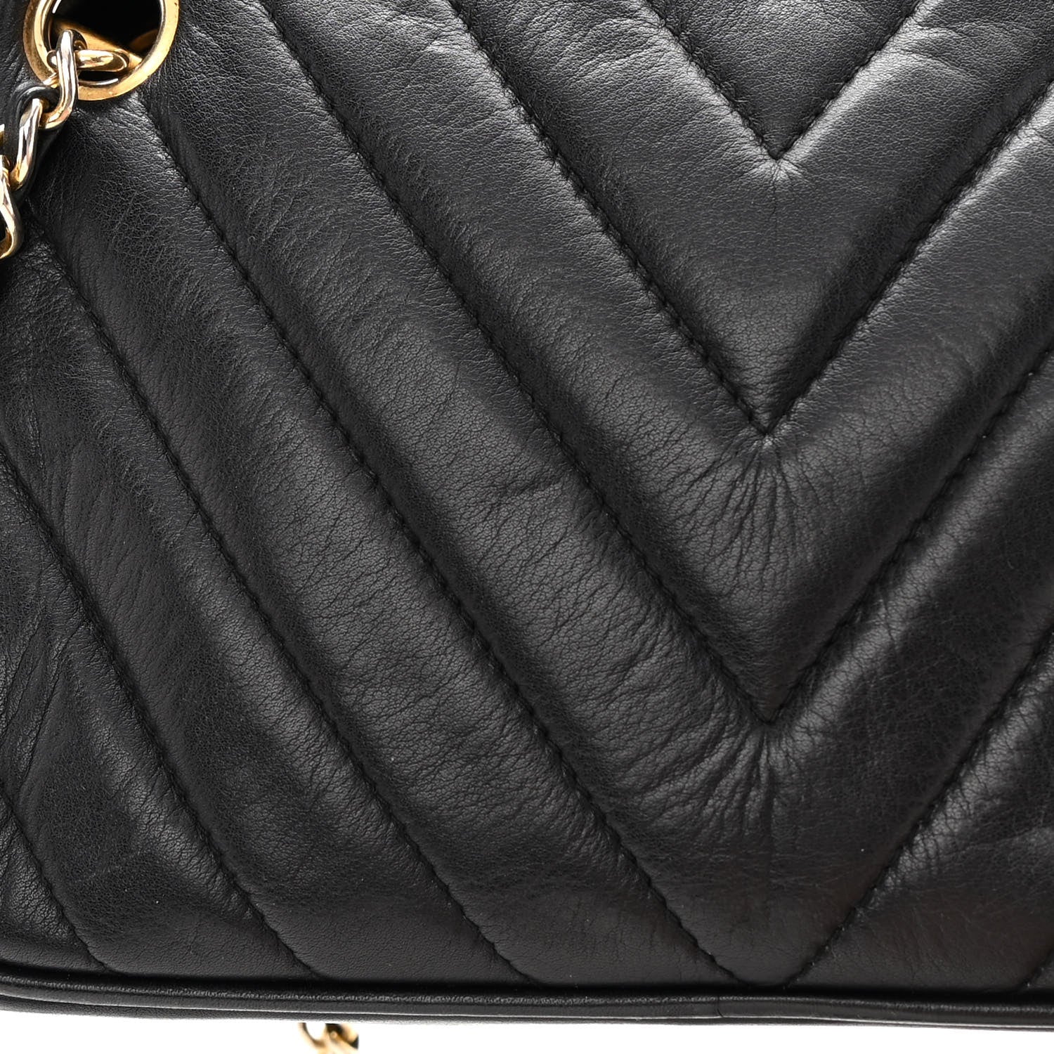 Chanel Lambskin Chevron Quilted Small Camera Case Black 14 of 15