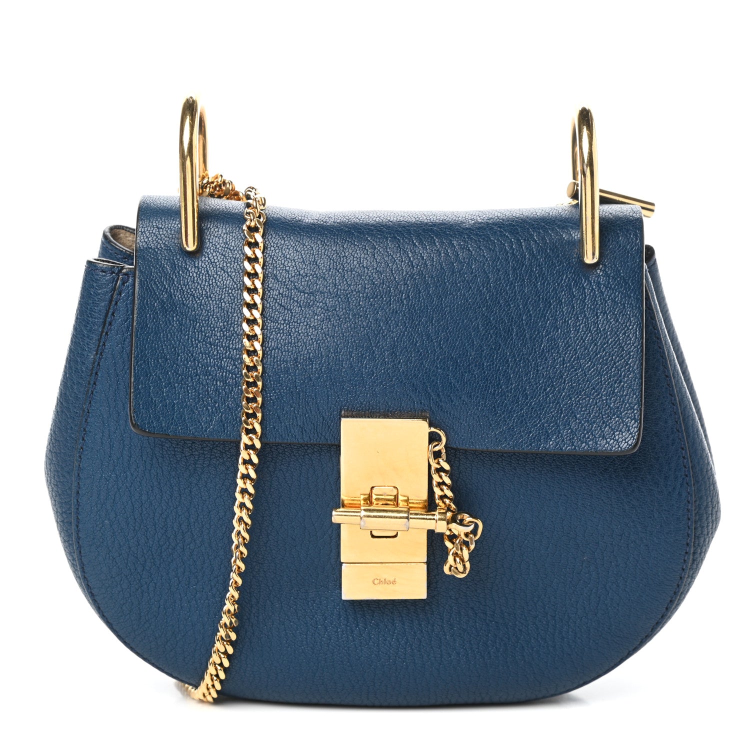 Chloe Grained Lambskin Mini Drew Shoulder Bag Royal Navy 1 of 8