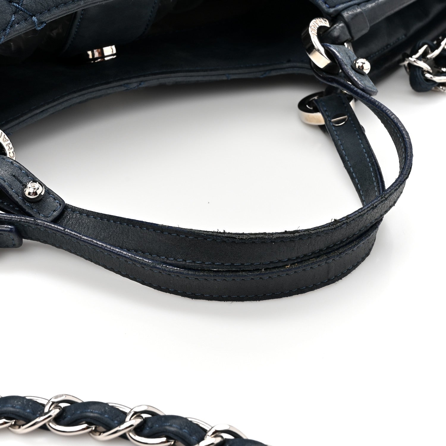 Chanel Iridescent Calfskin Quilted Small Sea Hit Tote Navy 16 of 17