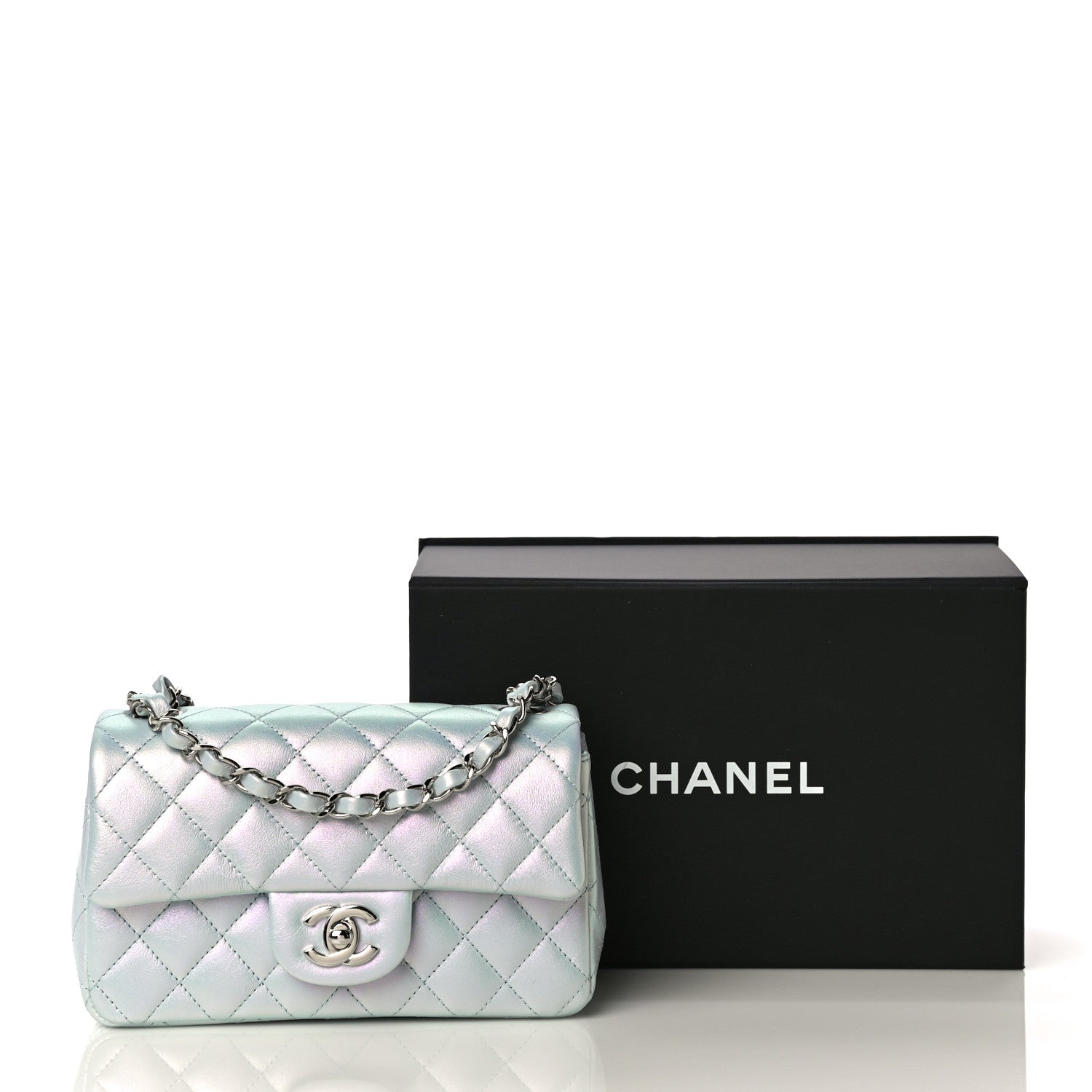 Chanel Iridescent Calfskin Quilted Mini Rectangular Flap Light Blue 11 of 11