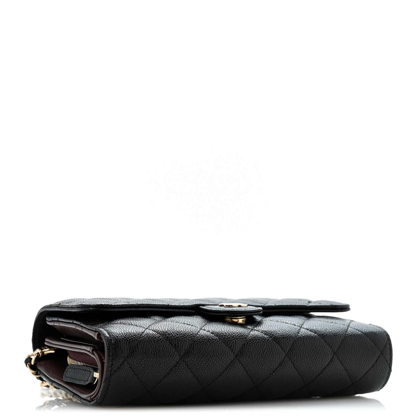 Caviar Quilted Compact Wallet On Chain WOC Black
