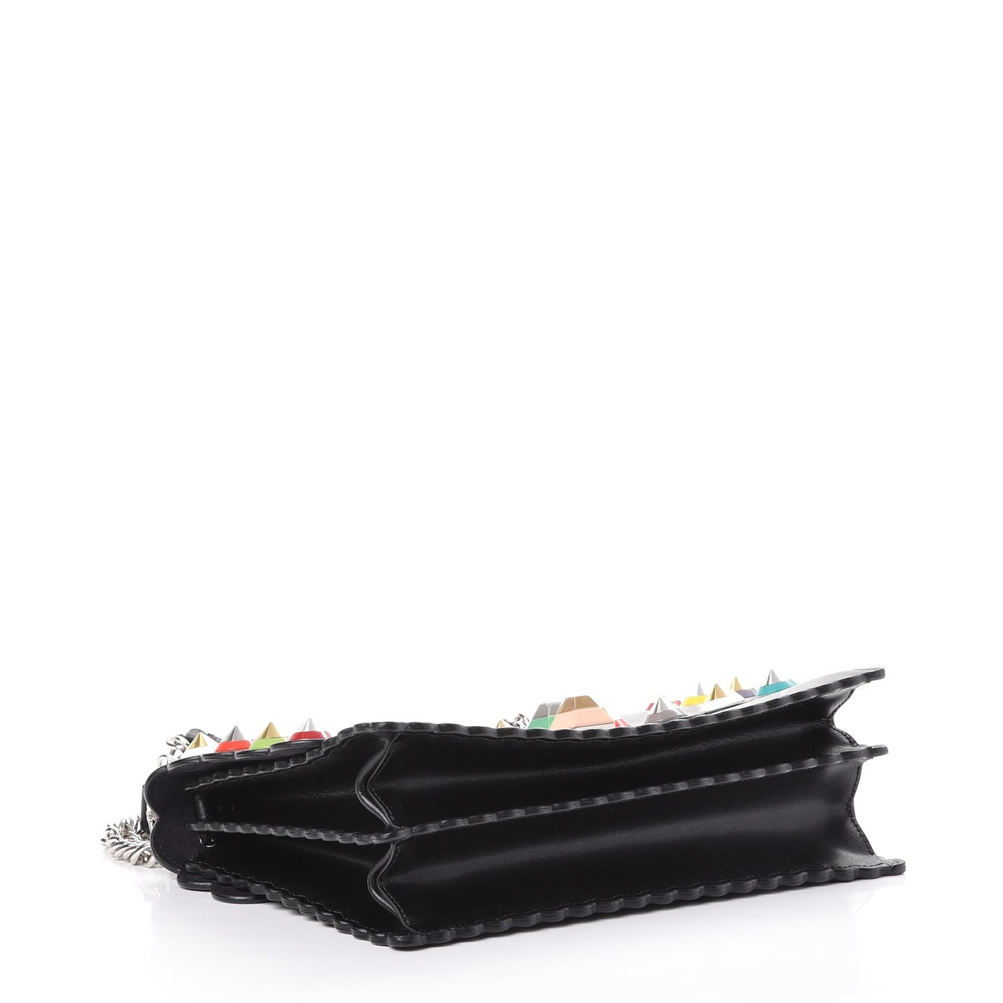 Vitello Liberty Scalloped Spike Studded Kan I Shoulder Bag Black Multicolor
